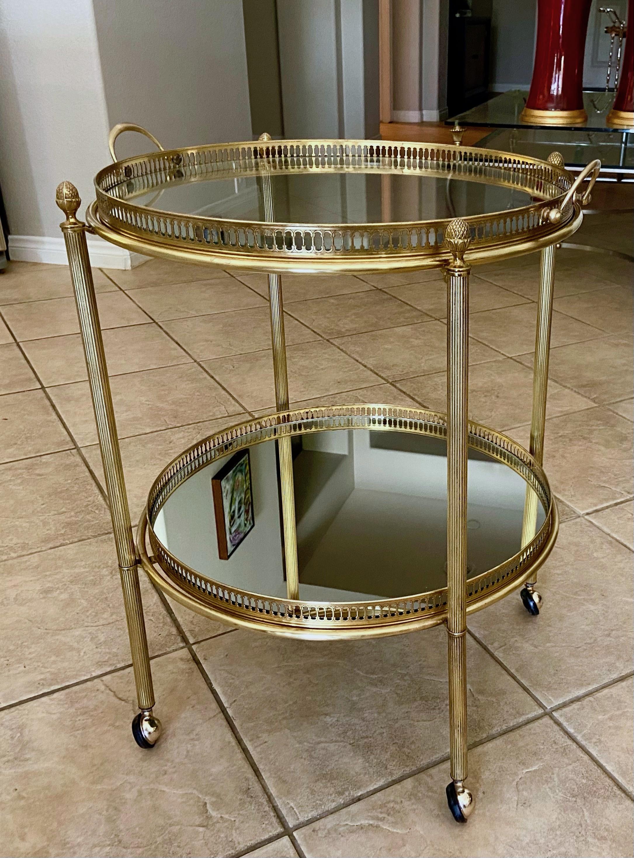 French Brass Round Two Tier Bar or Tea Cart 1