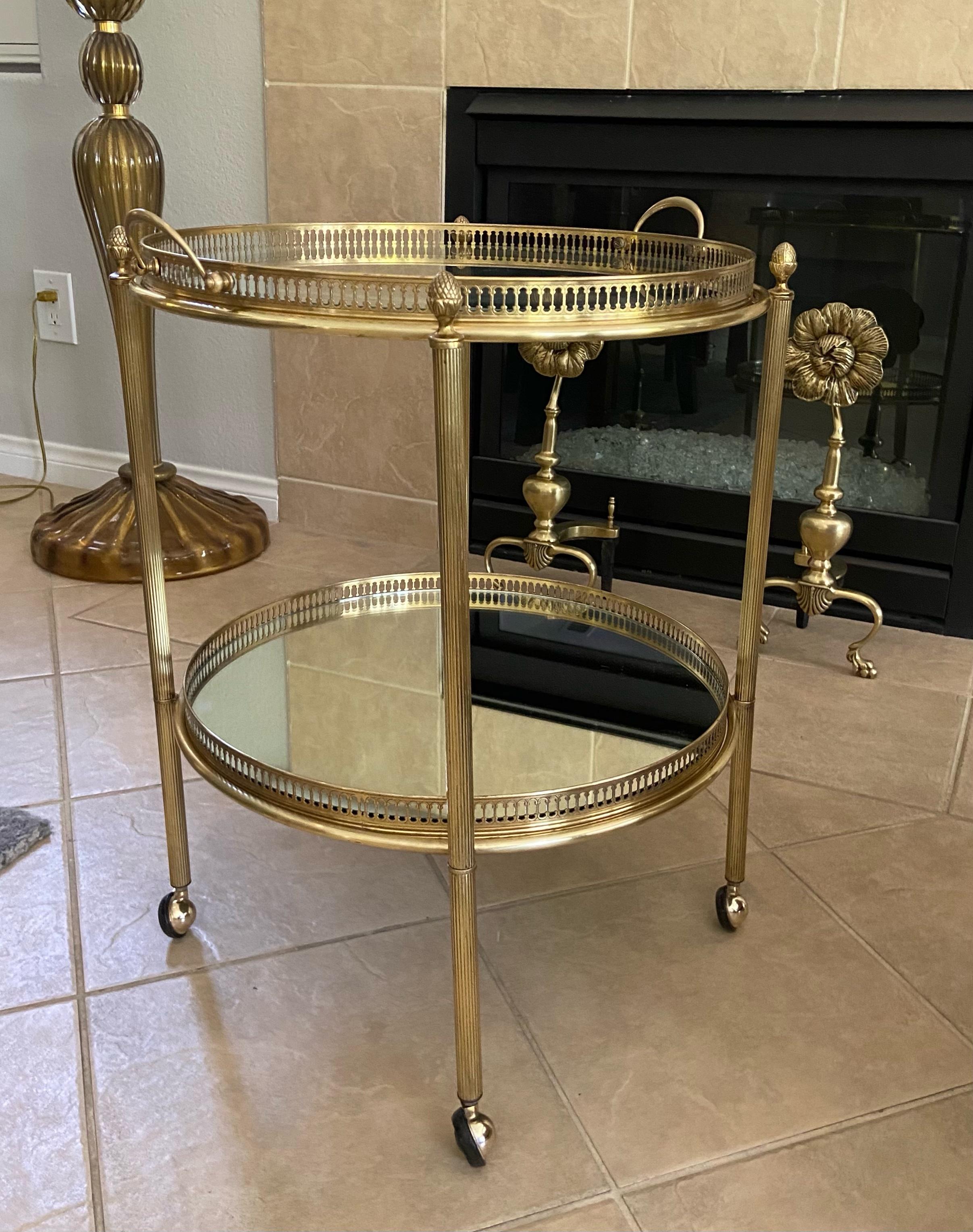 French Brass Round Two Tier Bar or Tea Cart 2