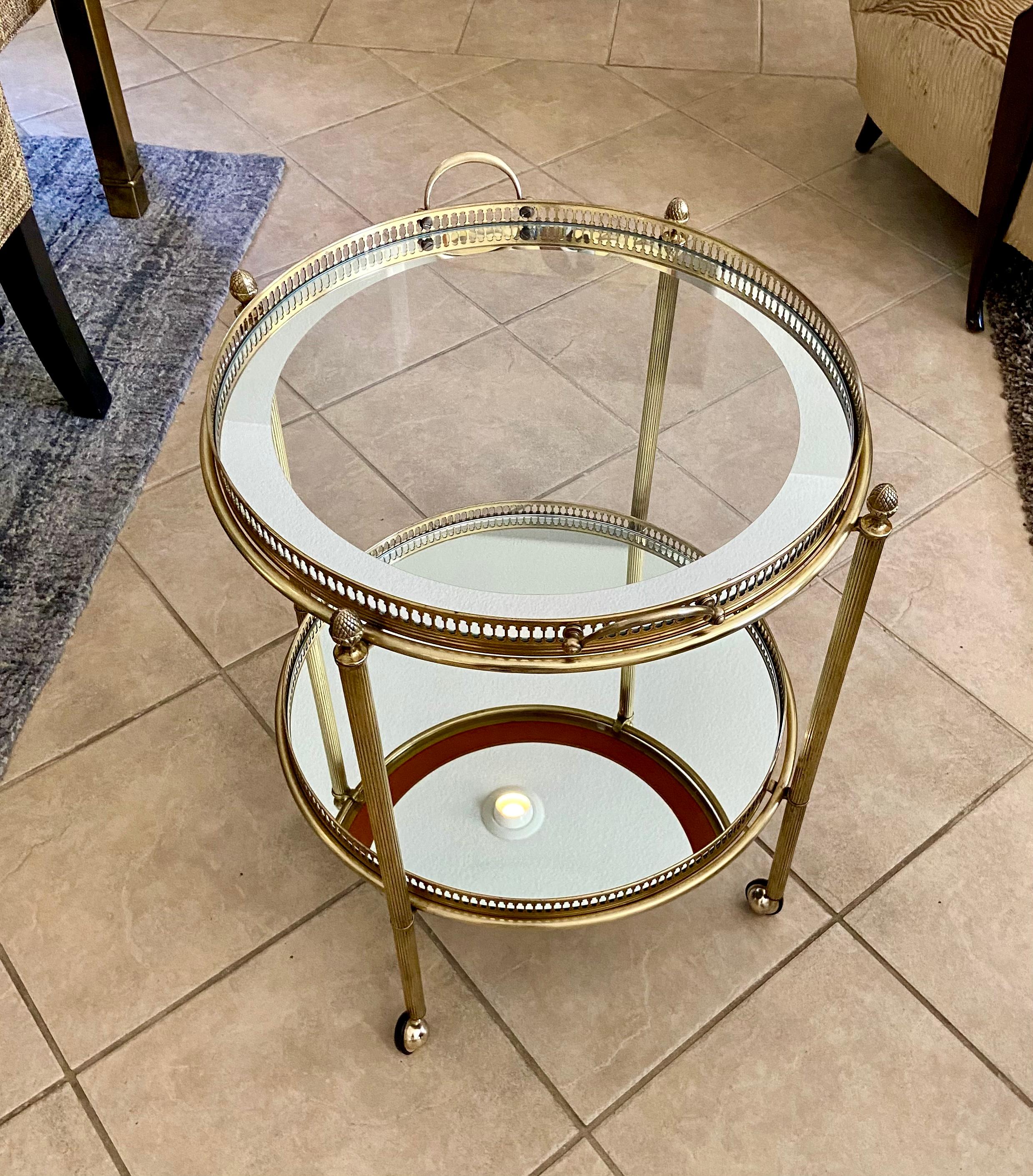 French Brass Round Two Tier Bar or Tea Cart 3