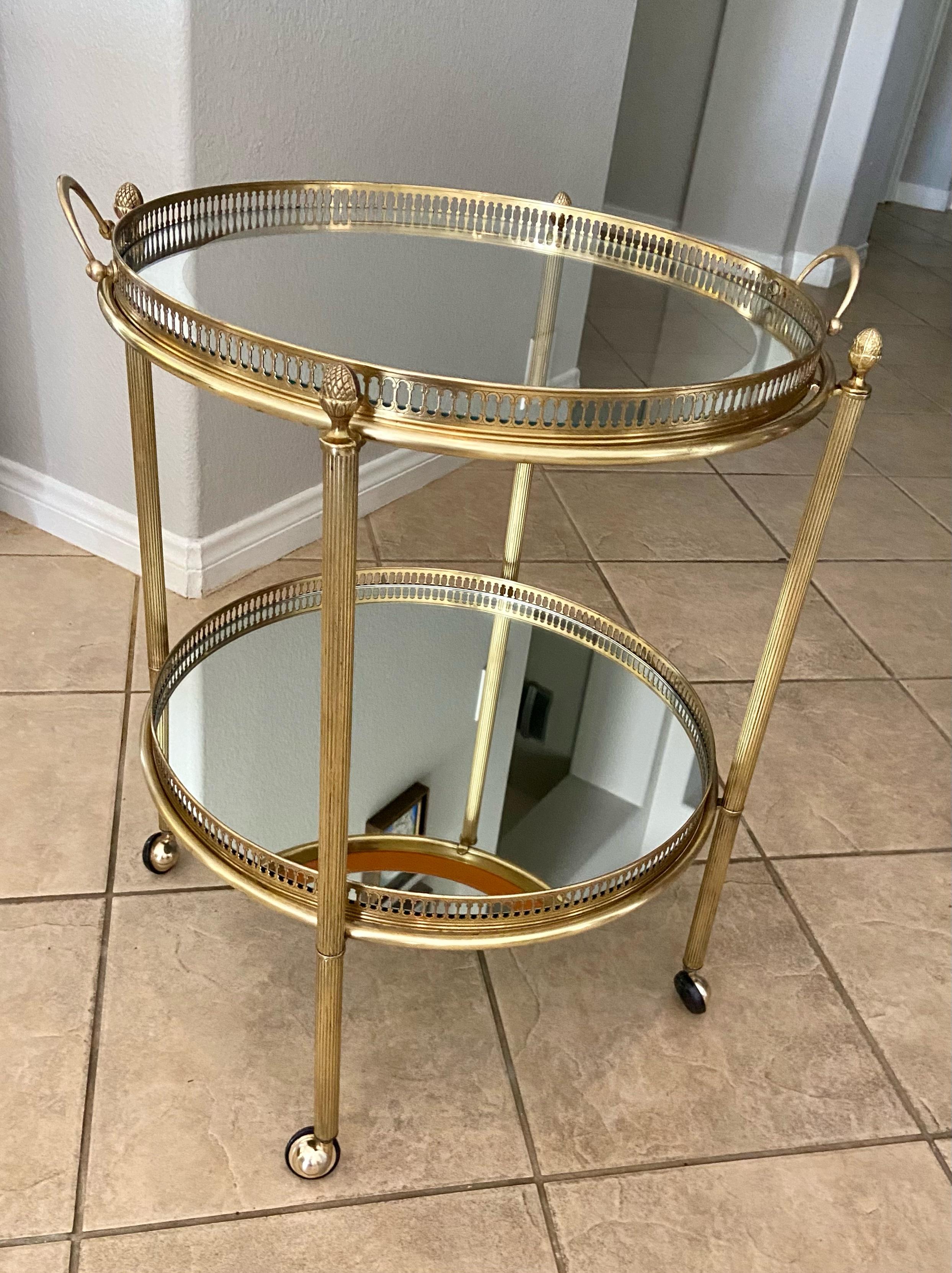 French Brass Round Two Tier Bar or Tea Cart 4