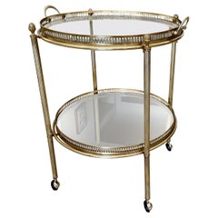 French Brass Round Two Tier Bar or Tea Cart