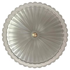 Vintage French Brass & Scalloped Glass Ceiling Light