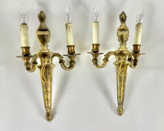 Applique francesi in ottone, coppia, metà del secolo, E14, anni '50