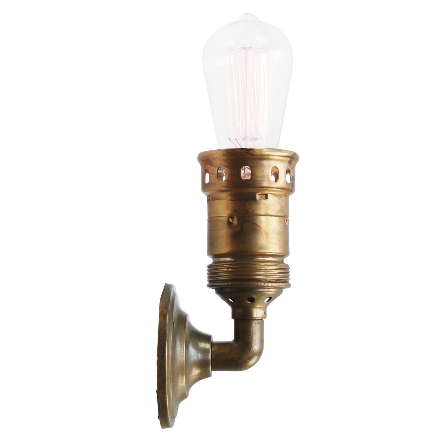 Brass scone wall Lamp 

diameter brass wall mount: 10 cm / 3.94, 3 holes to secure

Weight: 0.75 kg / 1.7 lb

Priced per individual item. All lamps have been made suitable by international standards for incandescent light bulbs, energy-efficient and