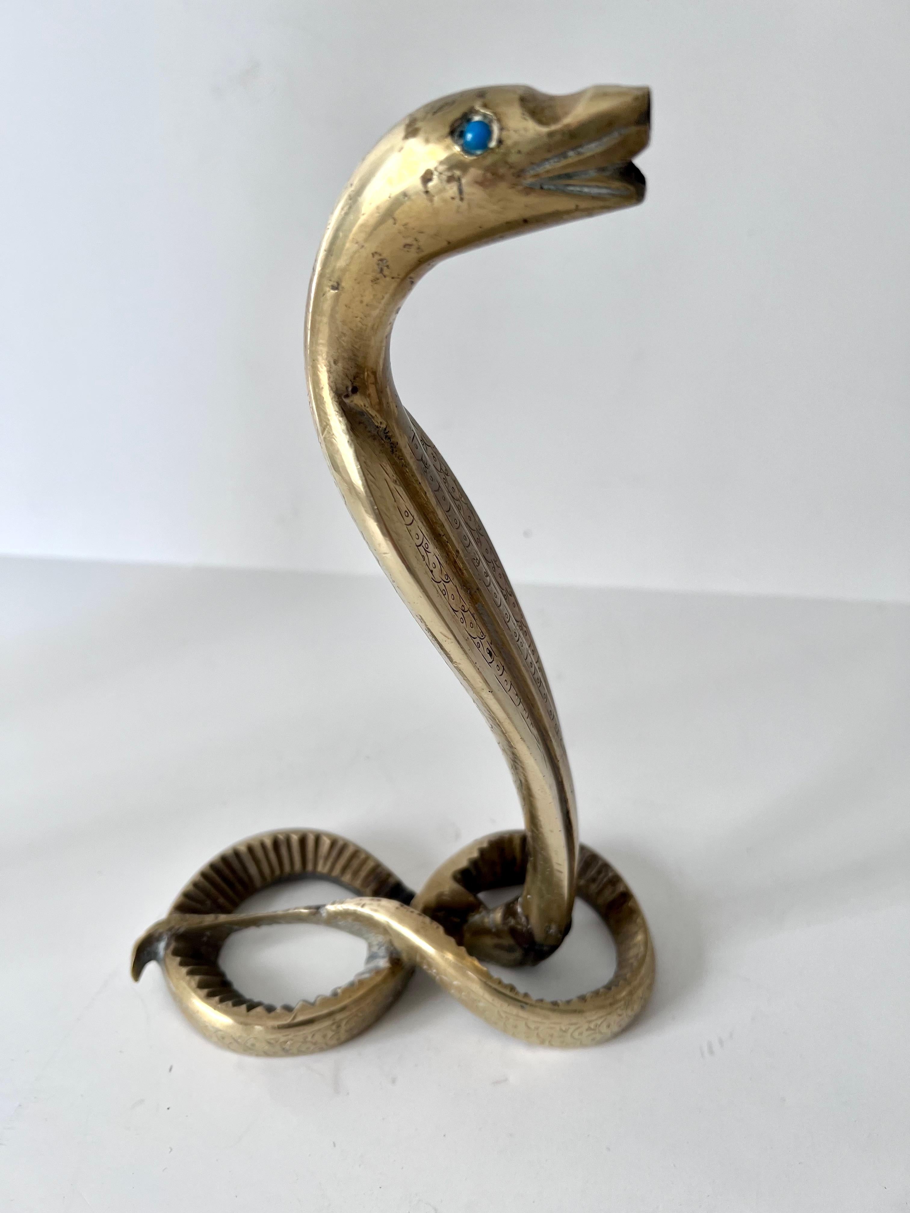 Mid-Century Modern French Brass Serpent or Cobra Snake Paperweight or Sculpture For Sale