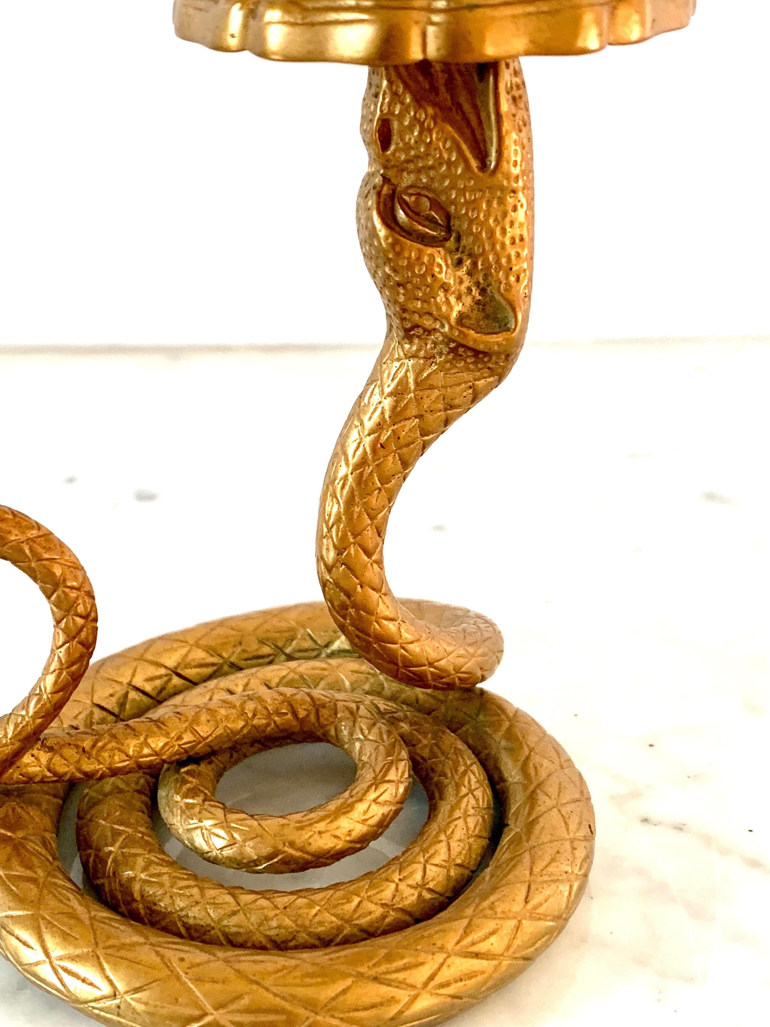 French Brass Serpent Snake Candle Holders, Pair 2