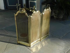 French Brass Serpentine Beaded Four Panel Folding Fire Place Screen, Circa 1840