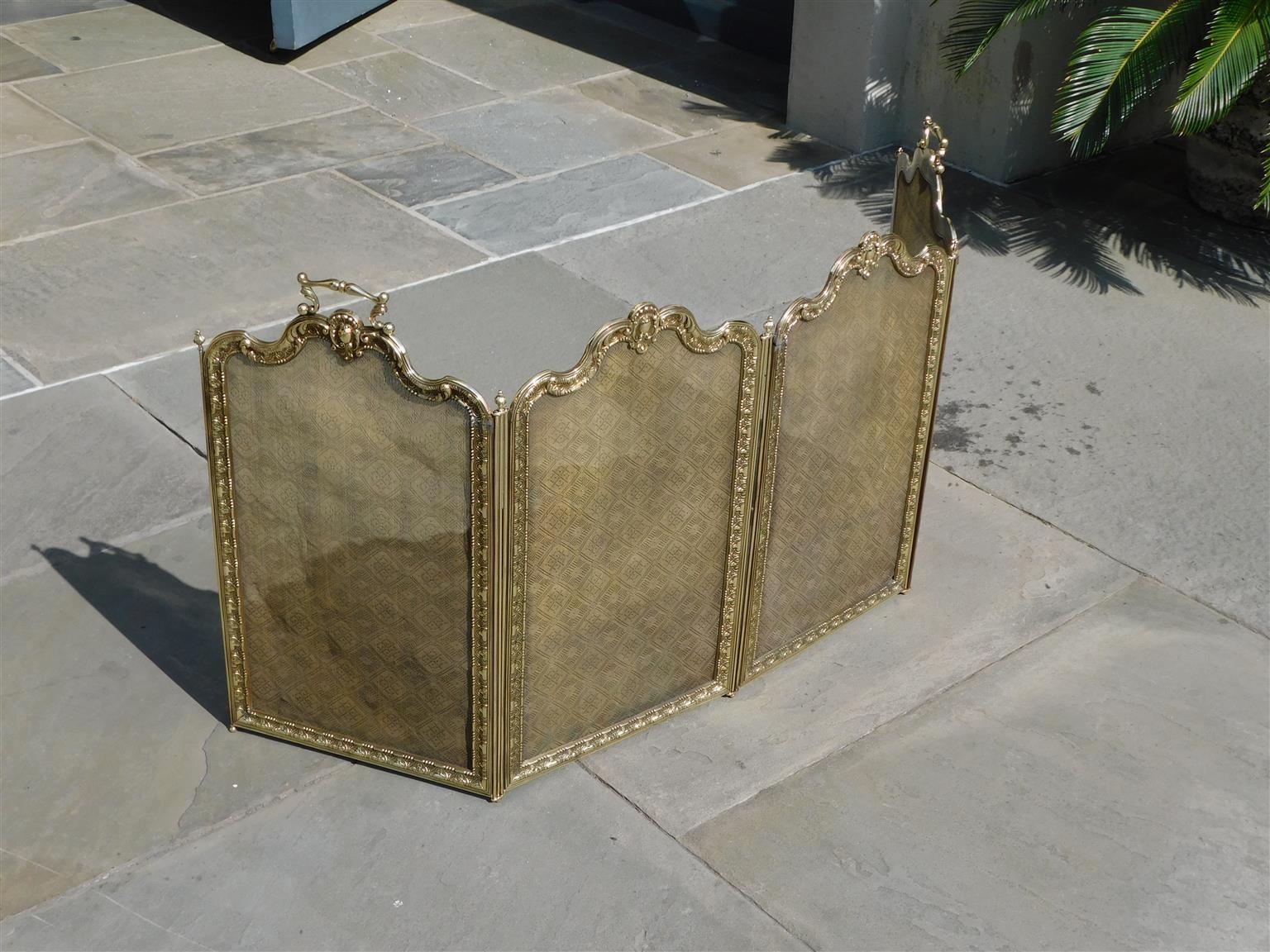 Louis Philippe French Brass Serpentine Four Panel Decorative Foliage Fire Place Screen, C. 1830 For Sale