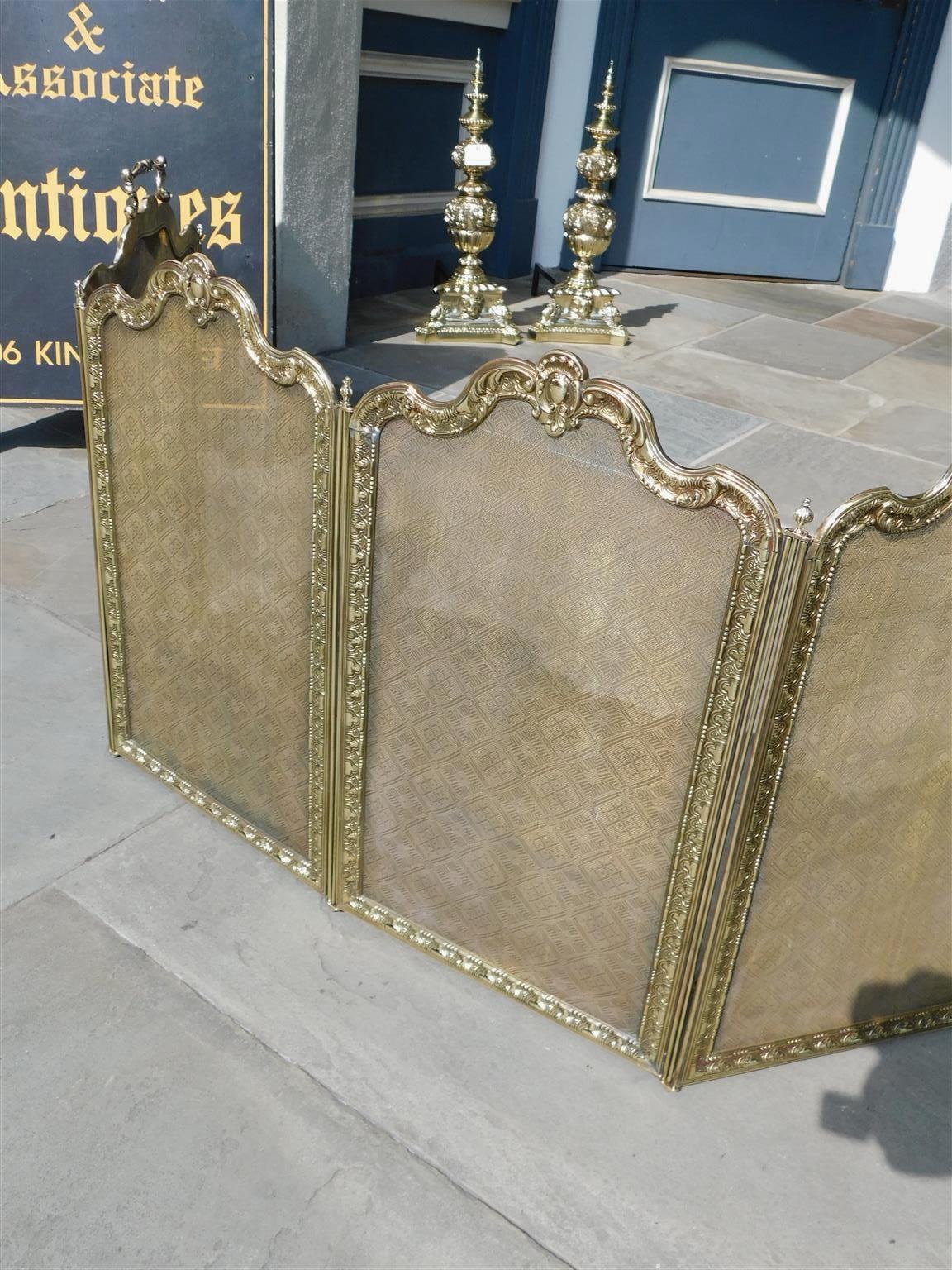 French Brass Serpentine Four Panel Decorative Foliage Fire Place Screen, C. 1830 For Sale 1