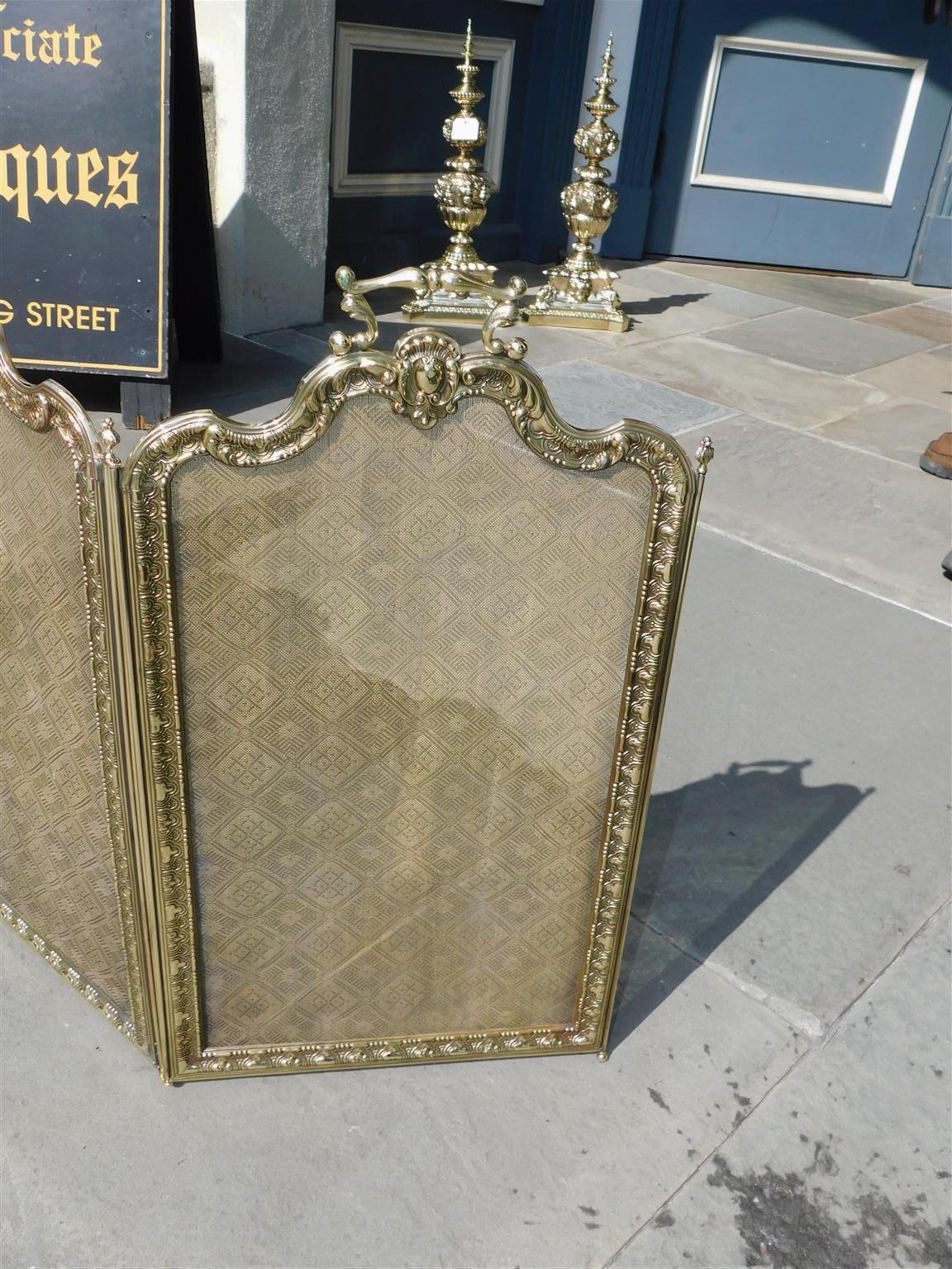 French Brass Serpentine Four Panel Decorative Foliage Fire Place Screen, C. 1830 For Sale 2