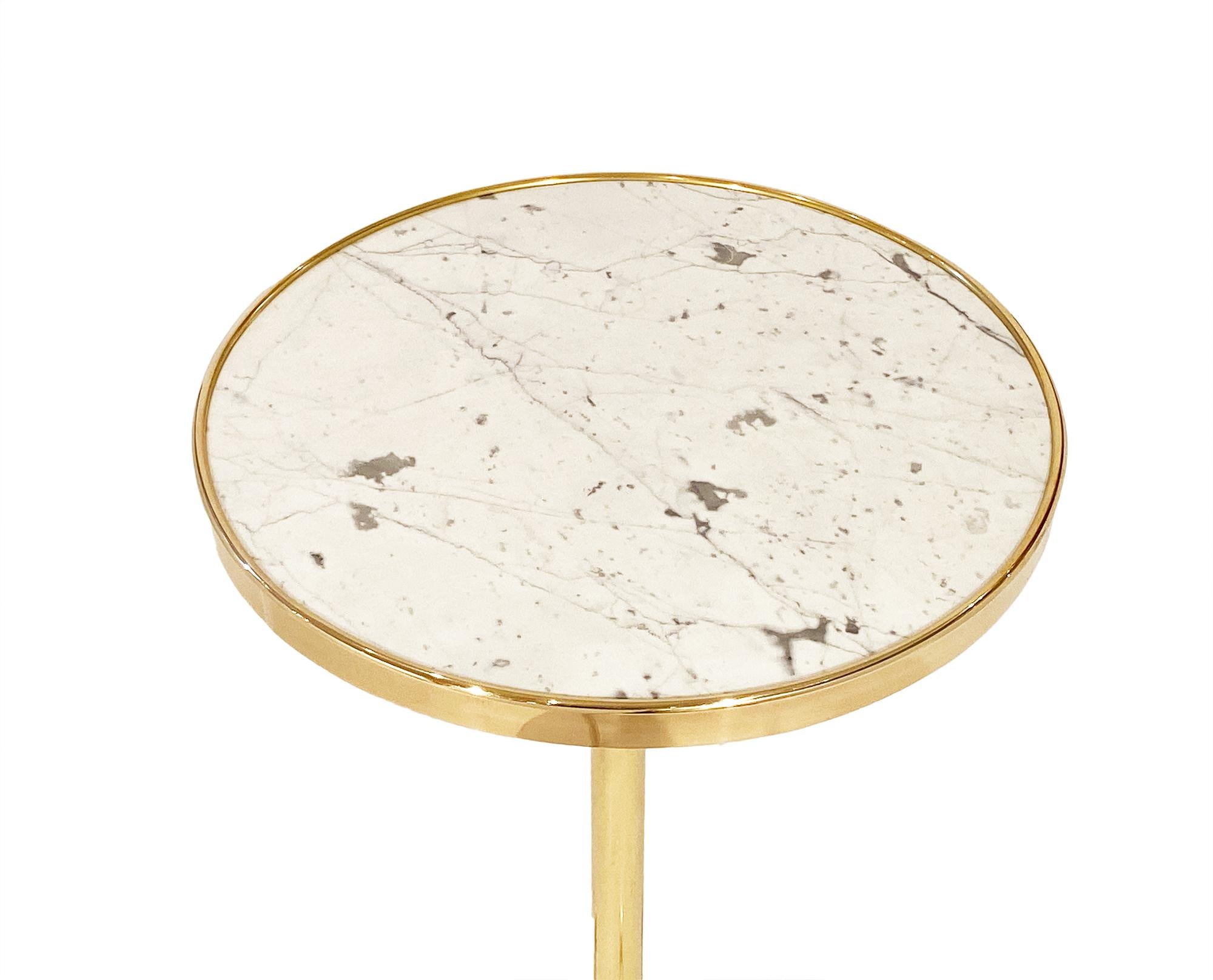 French Brass Side Tables with Marble Tops In Good Condition In Austin, TX