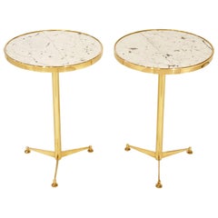 French Brass Side Tables with Marble Tops