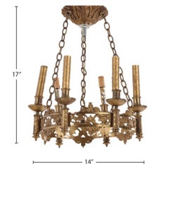 Lustre à six lumières en laiton français avec des bras classiques, vers 1940