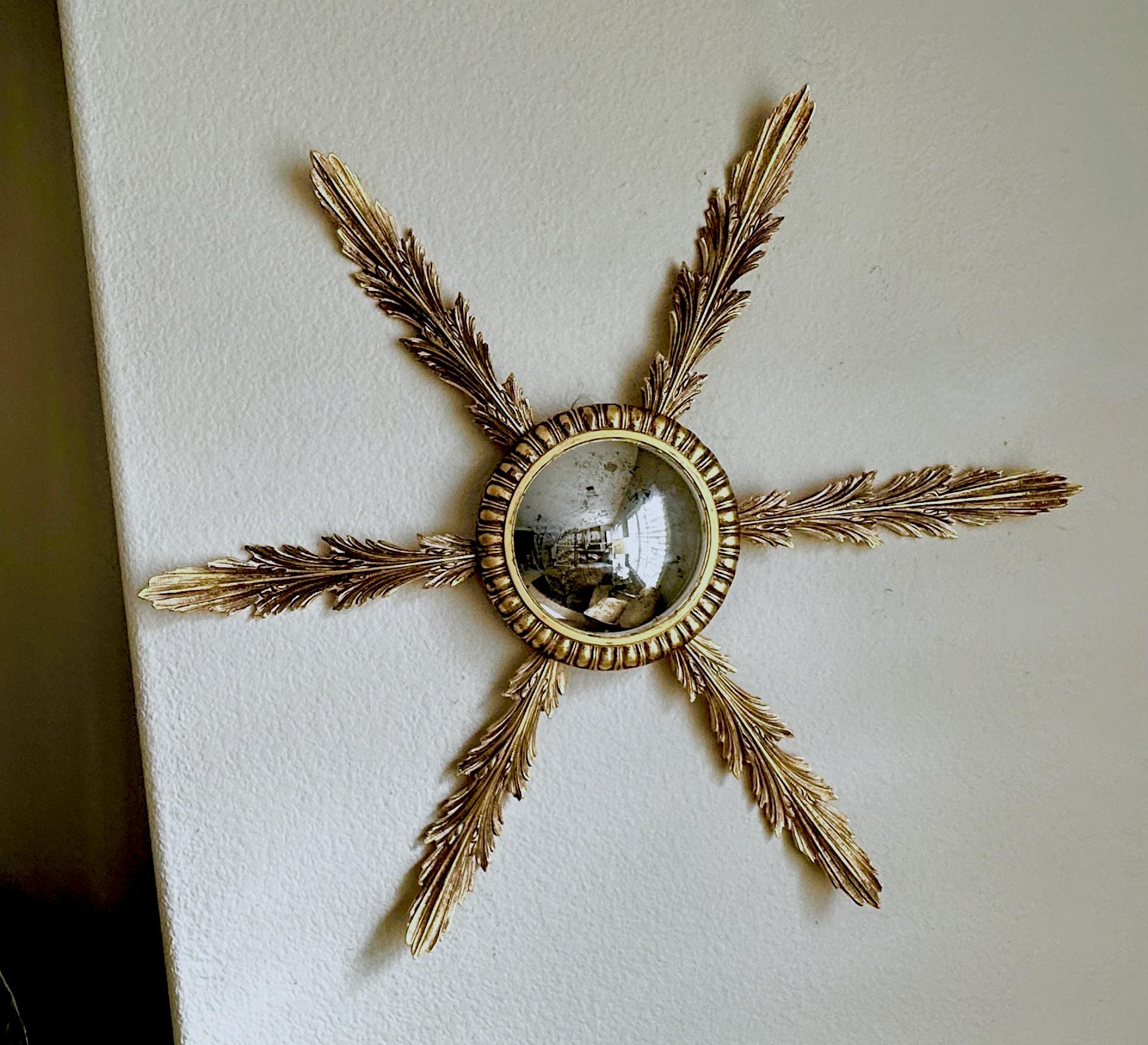 Französisch Messing Soleil oder Sunburst konvexen Wandspiegel im Angebot 4
