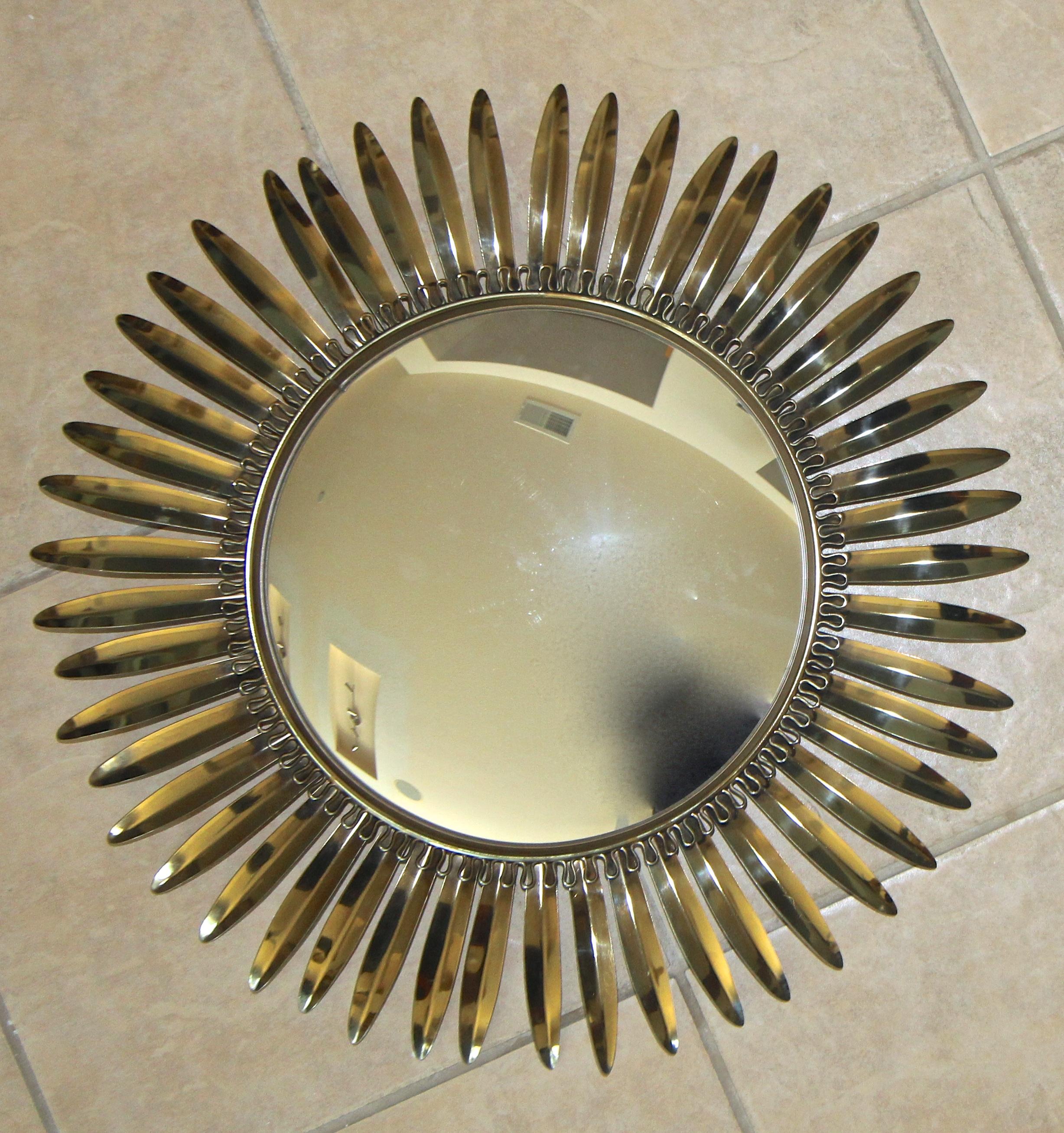 French Brass Soleil or Sunburst Convex Wall Mirror 5