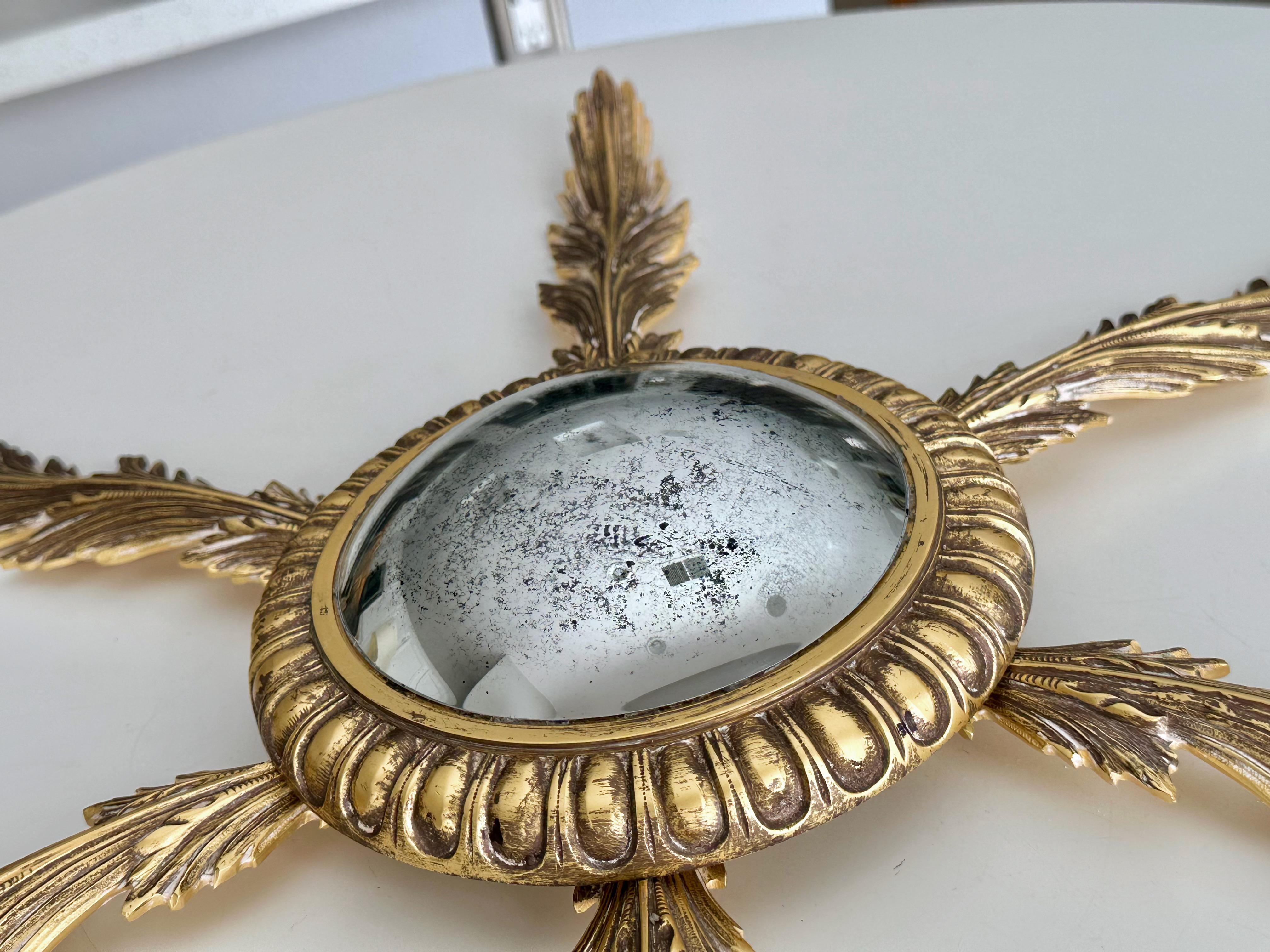 Französisch Messing Soleil oder Sunburst konvexen Wandspiegel im Angebot 5