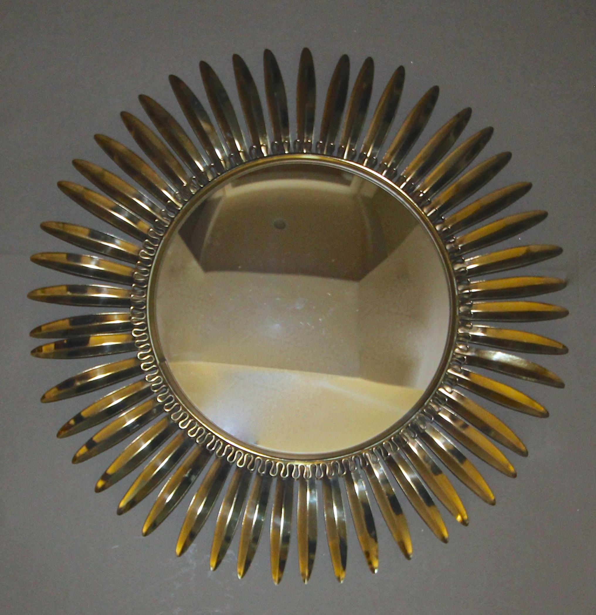 French Brass Soleil or Sunburst Convex Wall Mirror 6