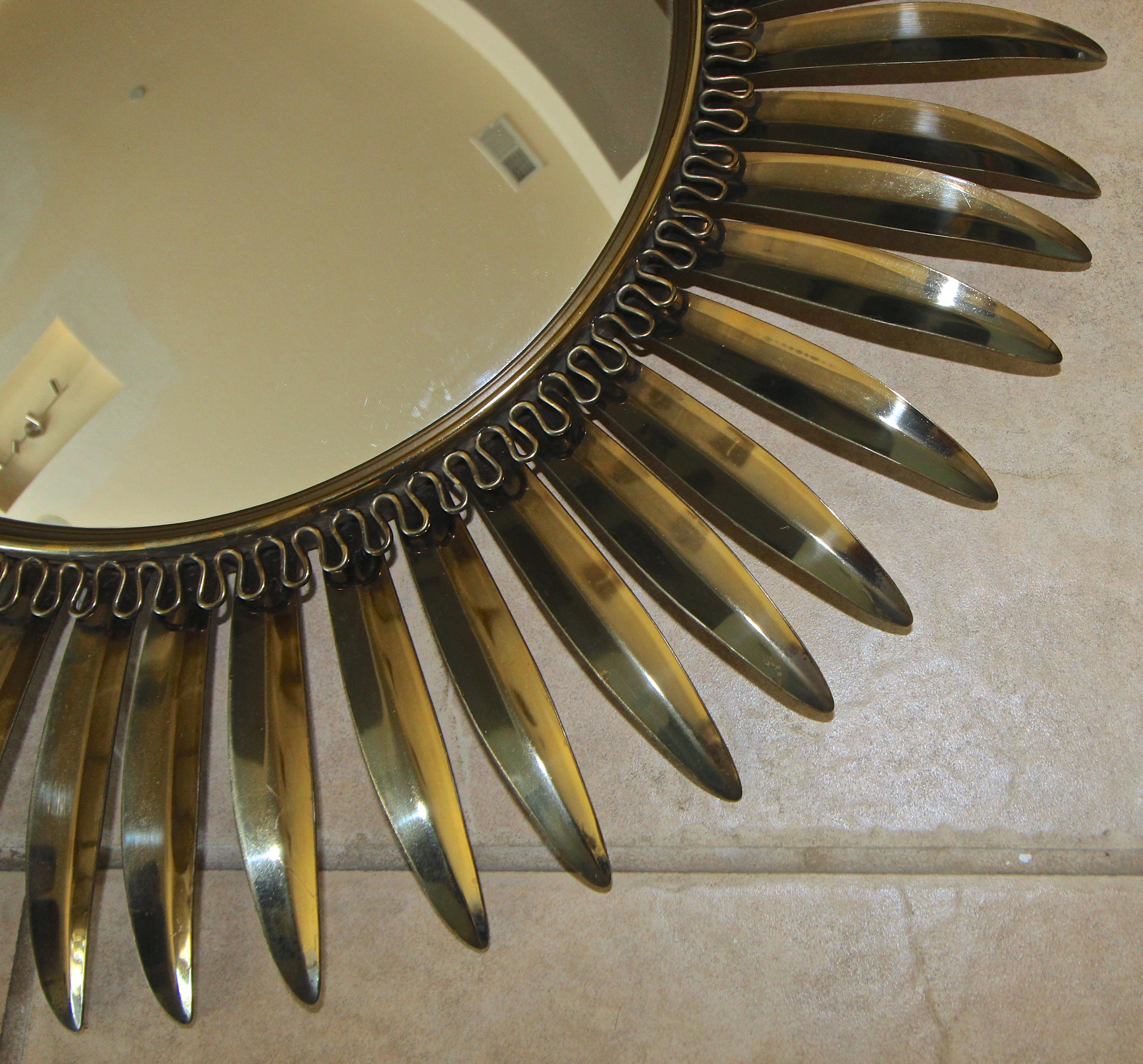 French Brass Soleil or Sunburst Convex Wall Mirror 7