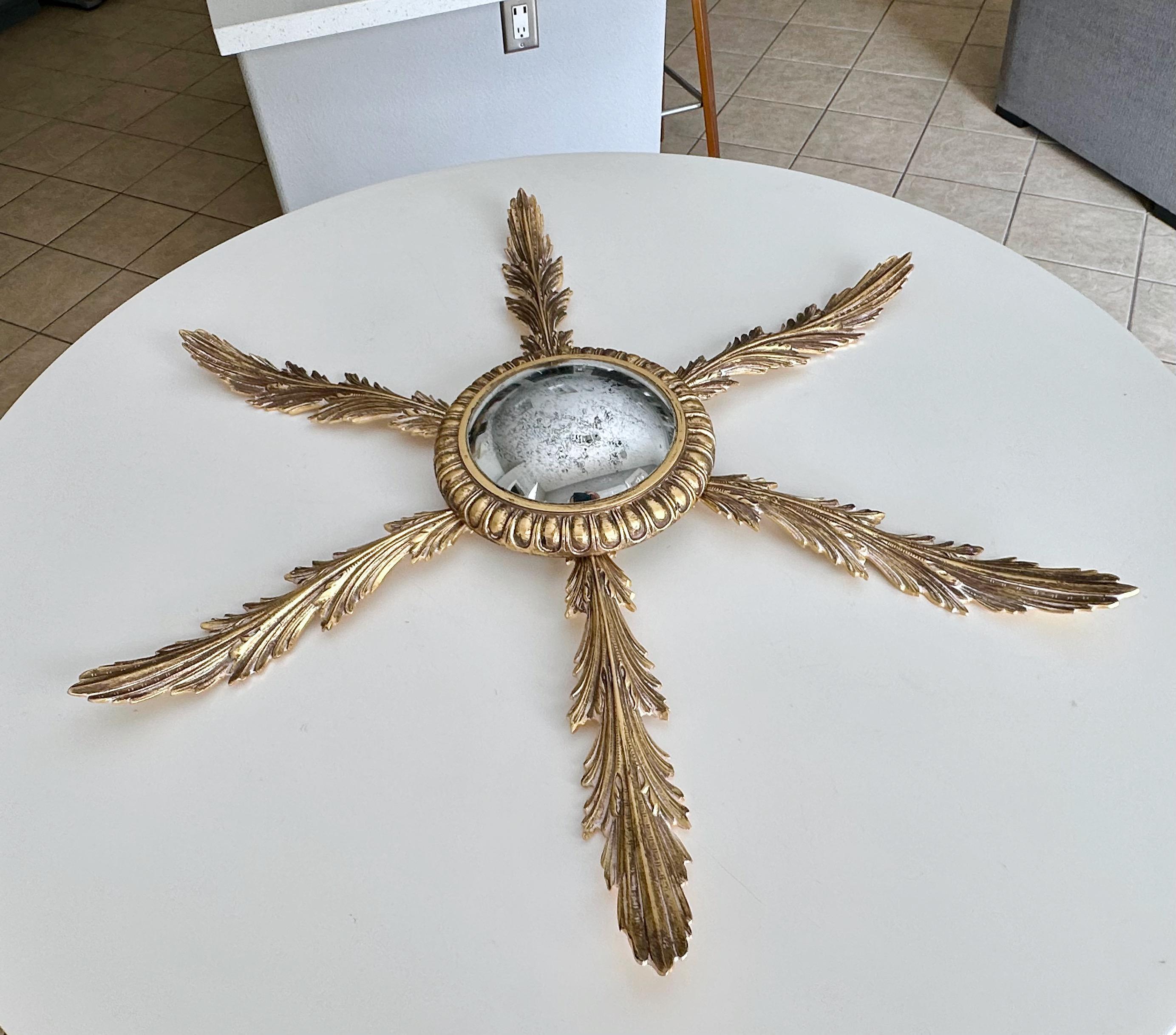 Französisch Messing Soleil oder Sunburst konvexen Wandspiegel im Angebot 13