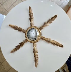 French Brass Soleil or Sunburst Convex Wall Mirror
