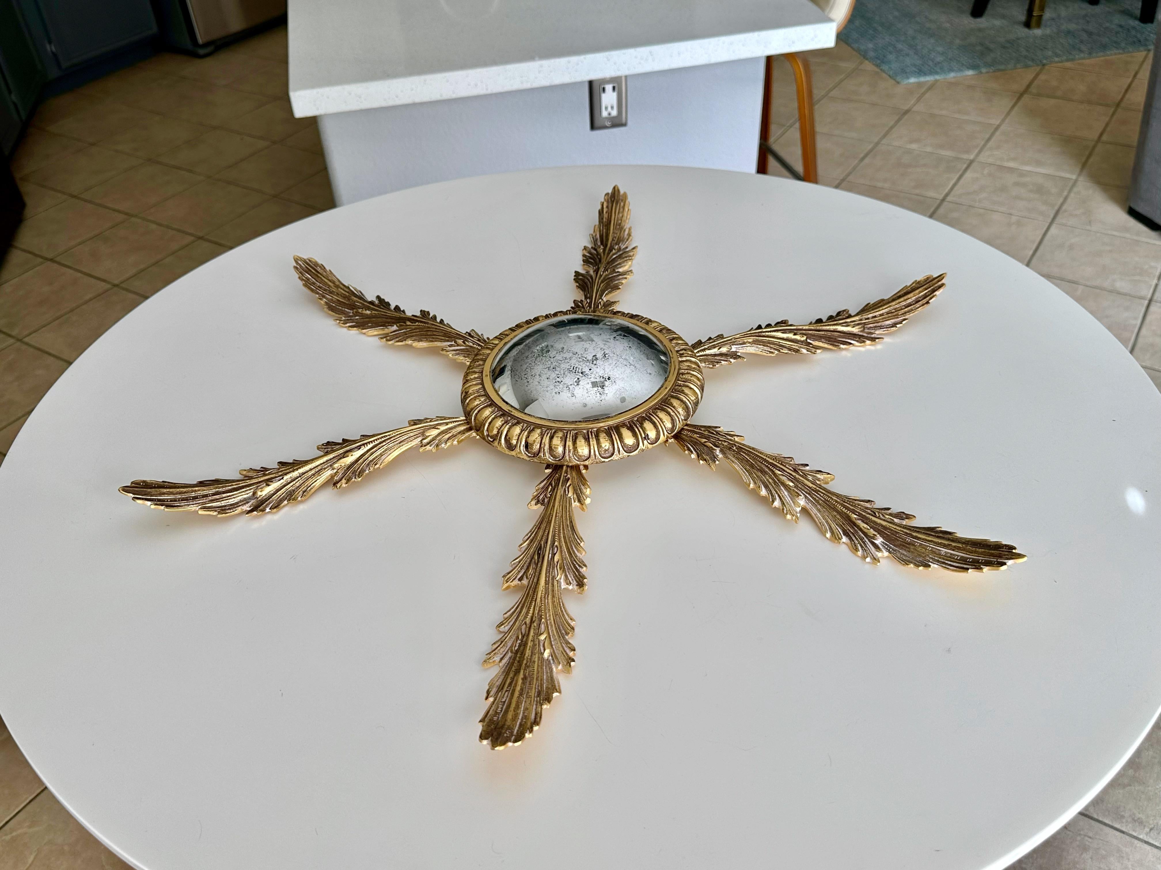 Französisch Messing Soleil oder Sunburst konvexen Wandspiegel (Beschichtet) im Angebot