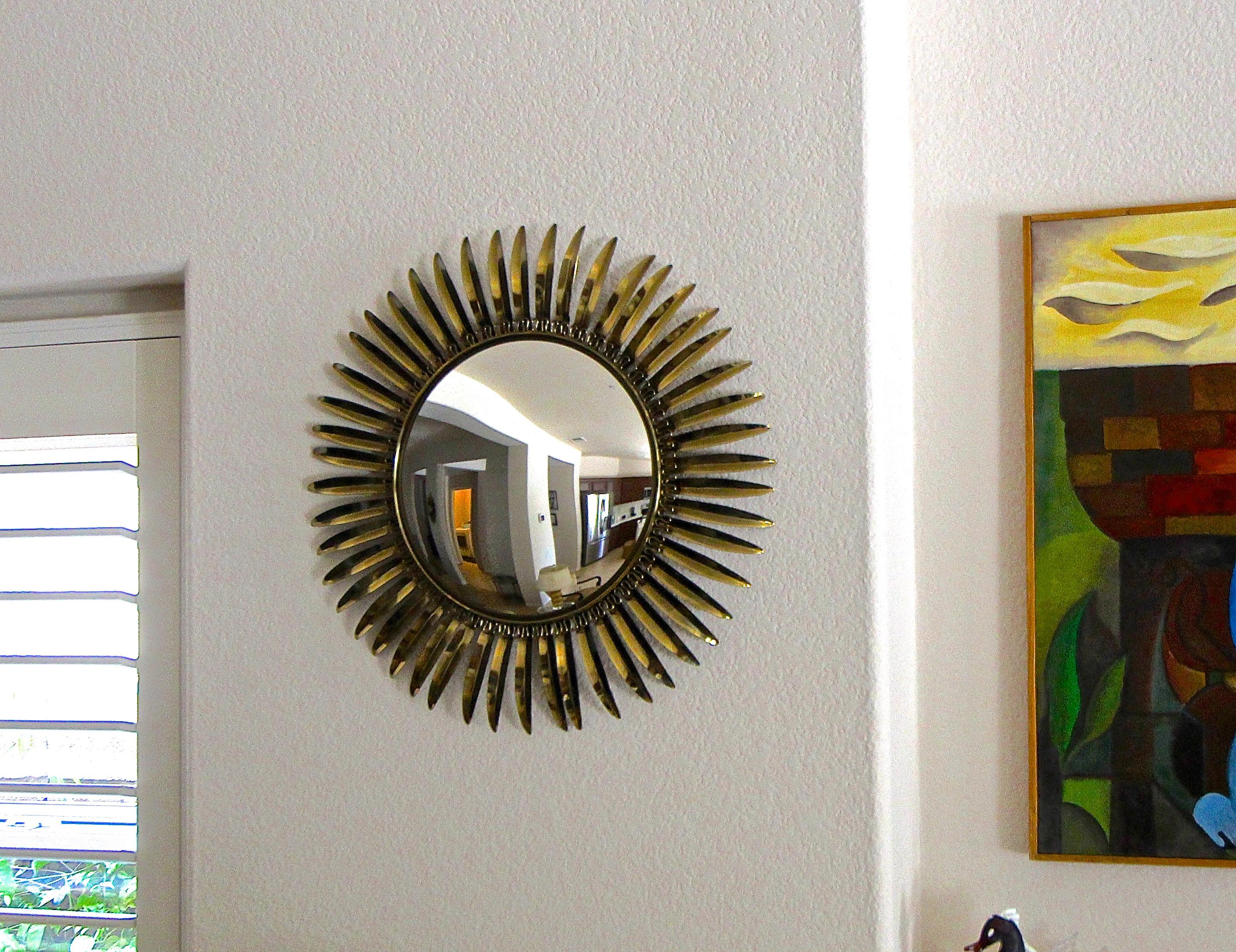 French Brass Soleil or Sunburst Convex Wall Mirror 1