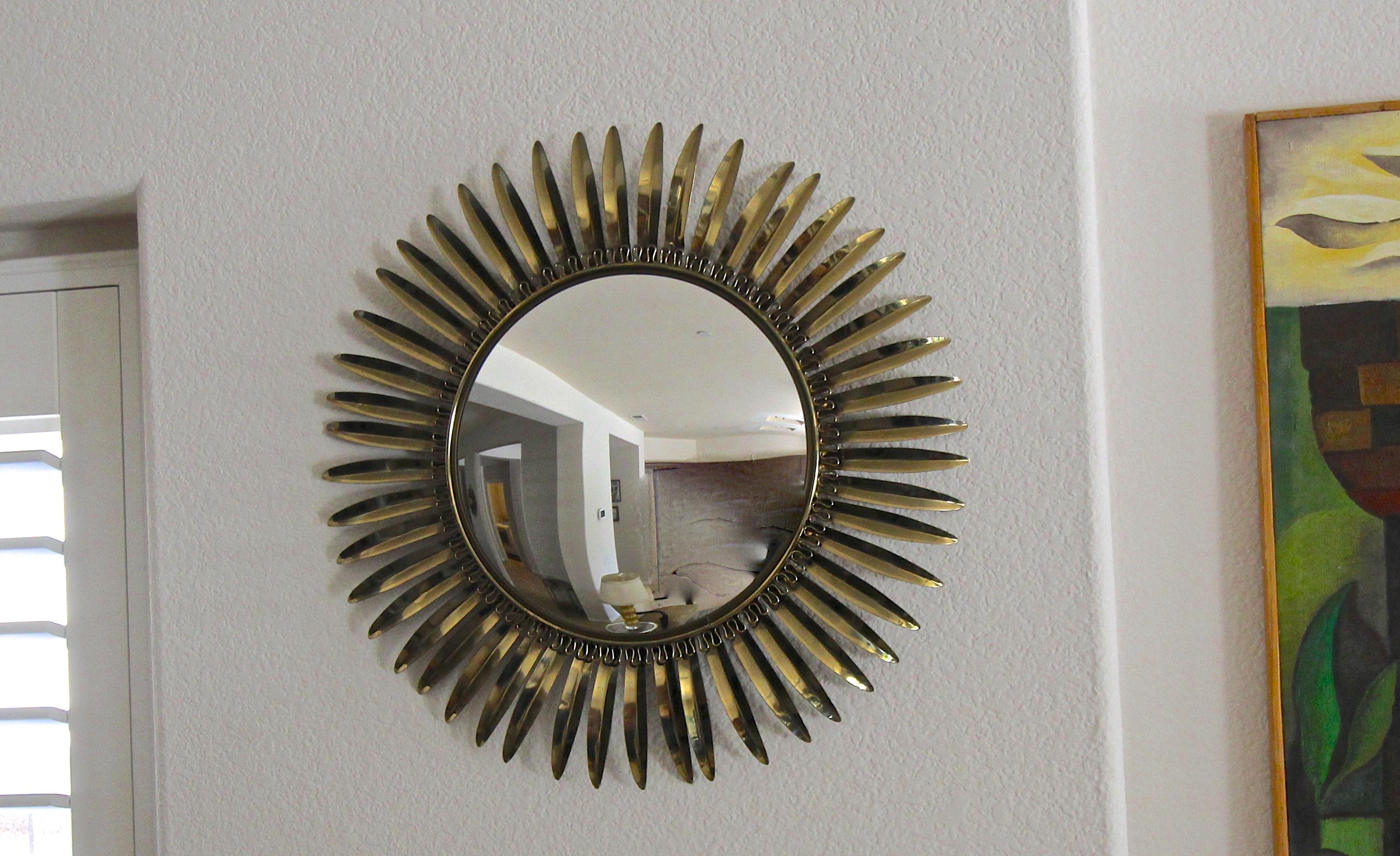 French Brass Soleil or Sunburst Convex Wall Mirror 2