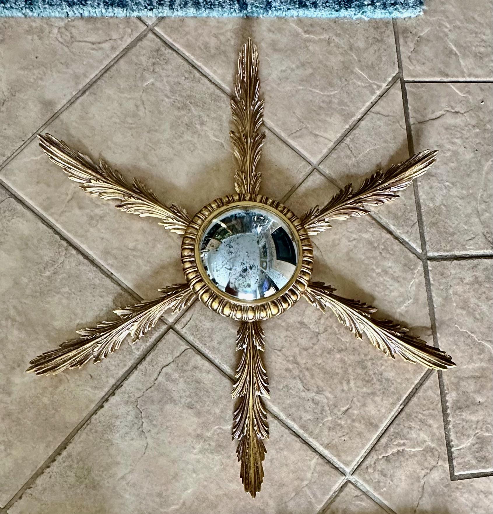 Französisch Messing Soleil oder Sunburst konvexen Wandspiegel im Angebot 2