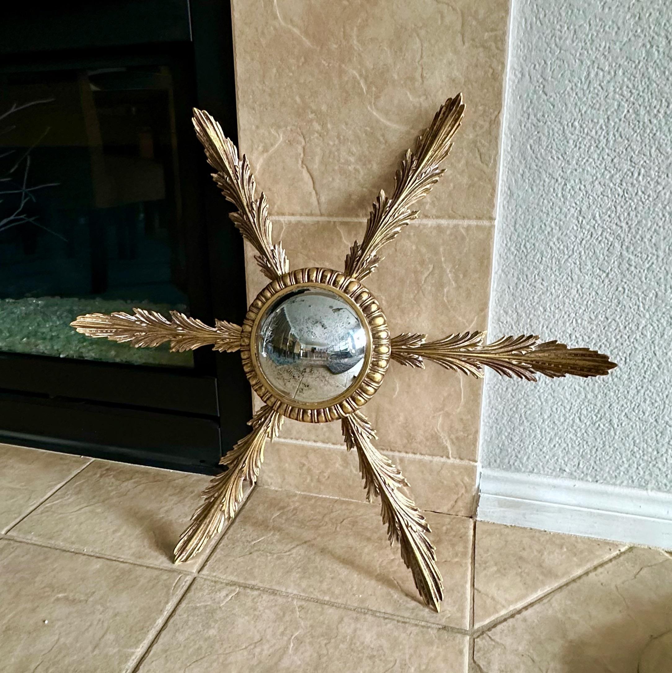 Französisch Messing Soleil oder Sunburst konvexen Wandspiegel im Angebot 3