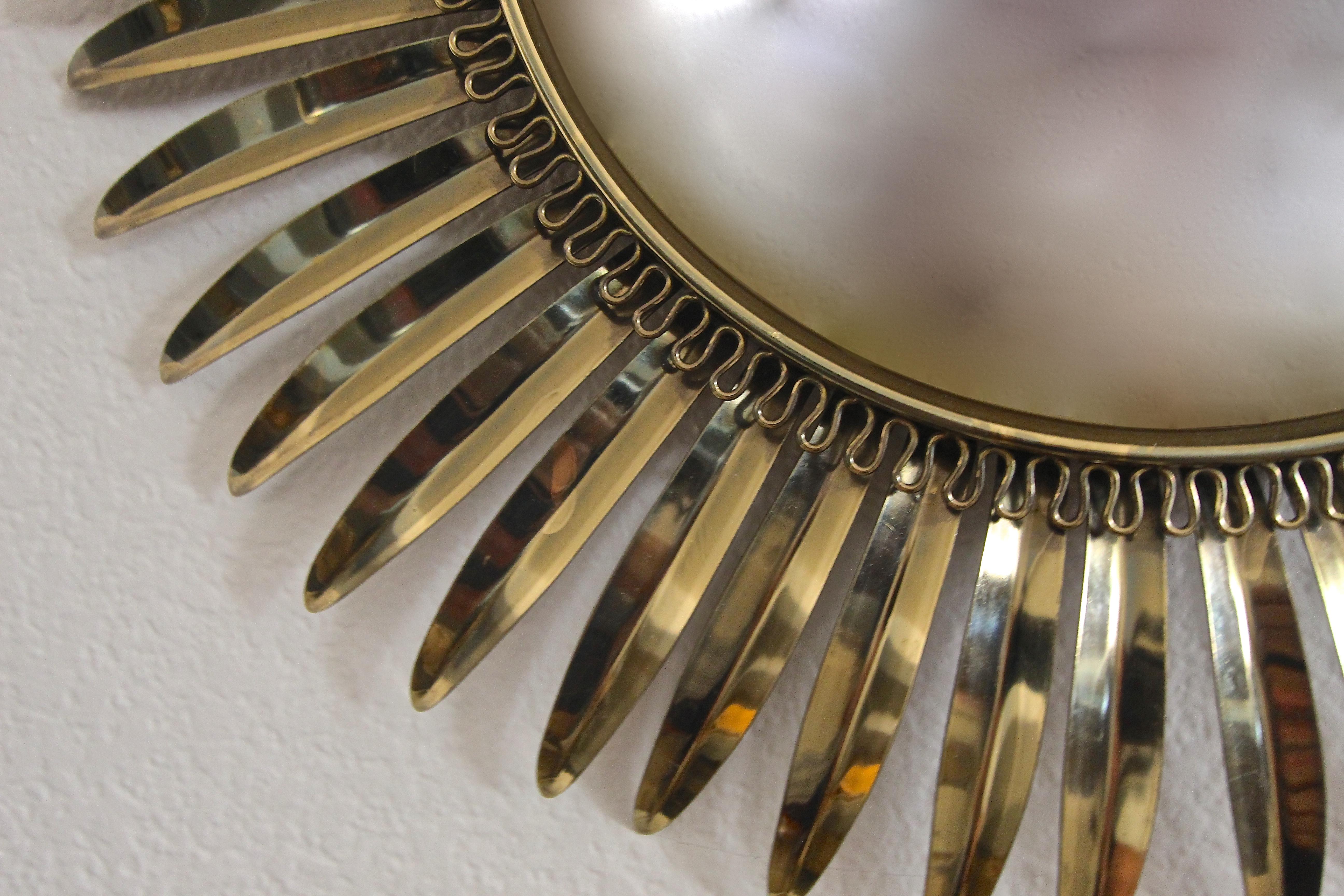 French Brass Soleil or Sunburst Convex Wall Mirror 4