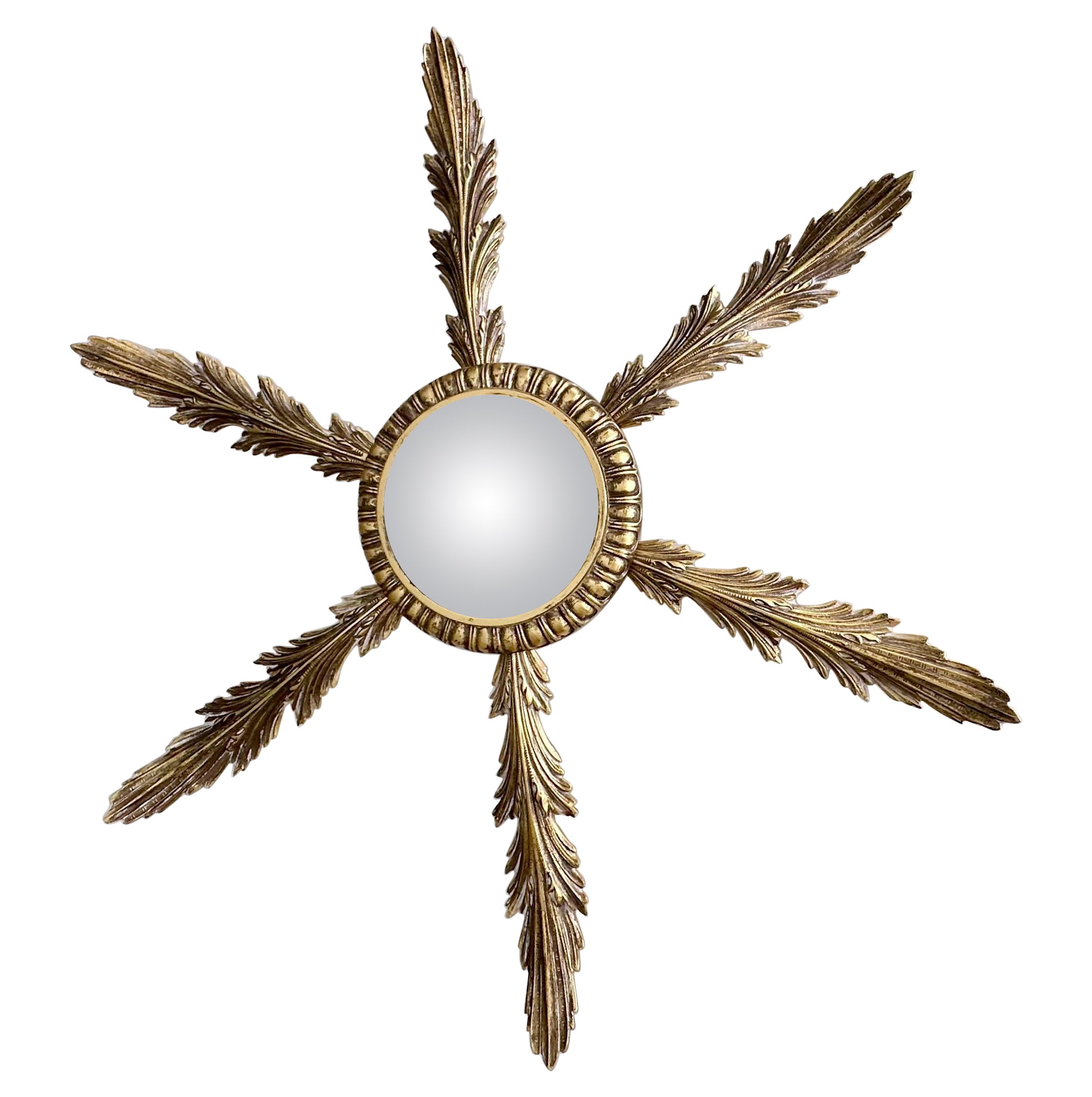 Französisch Messing Soleil oder Sunburst konvexen Wandspiegel im Angebot