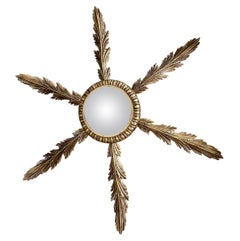 Specchio da parete convesso in ottone francese Soleil o Sunburst