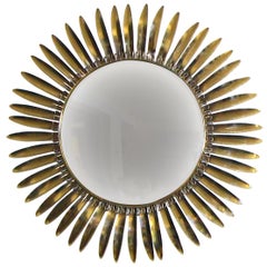 French Brass Soleil or Sunburst Convex Wall Mirror