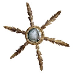 French Brass Soleil or Sunburst Convex Wall Mirror