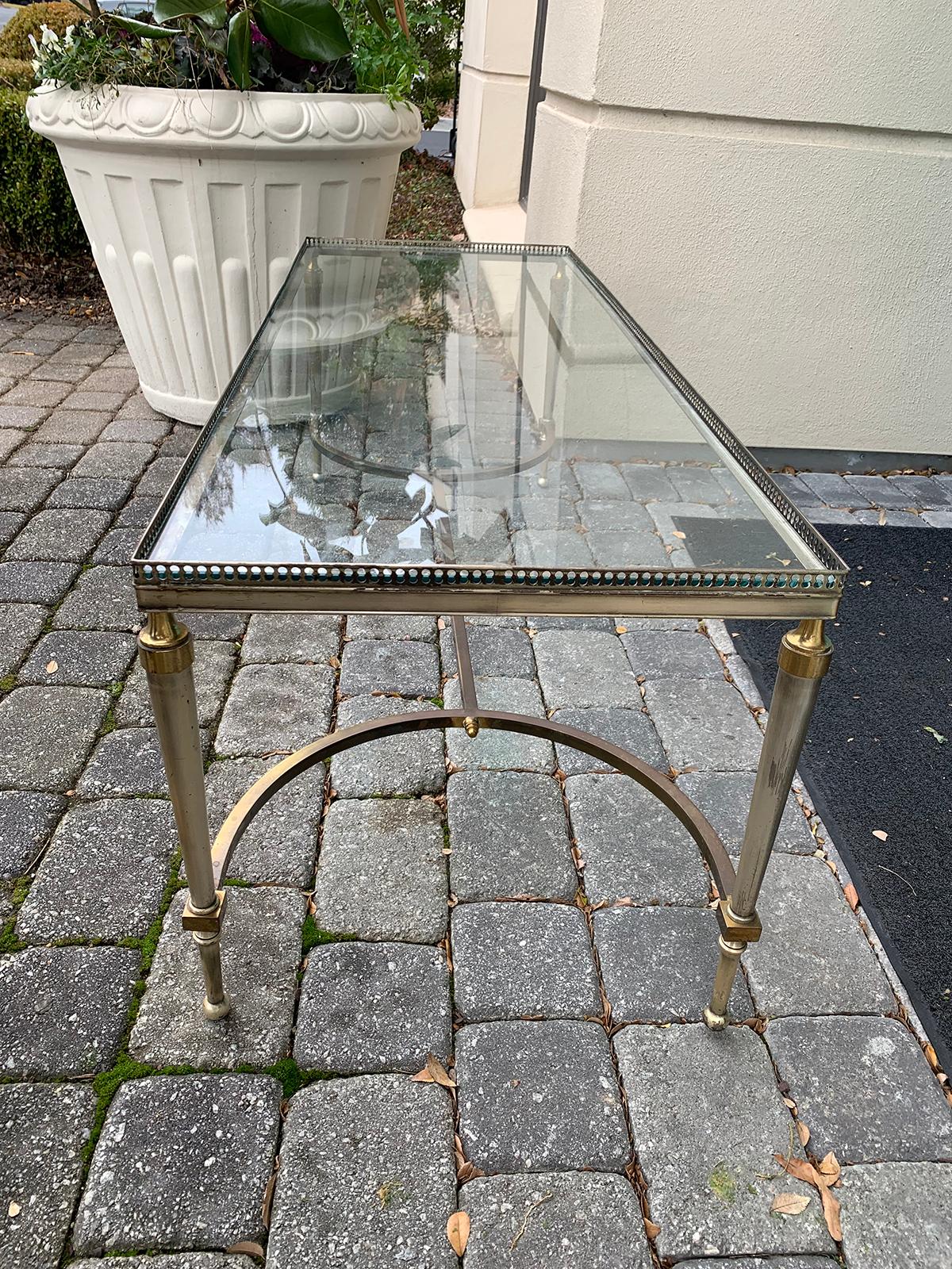 French Brass & Steel Glass Top Table, by Maison Jansen, circa 1950s  4