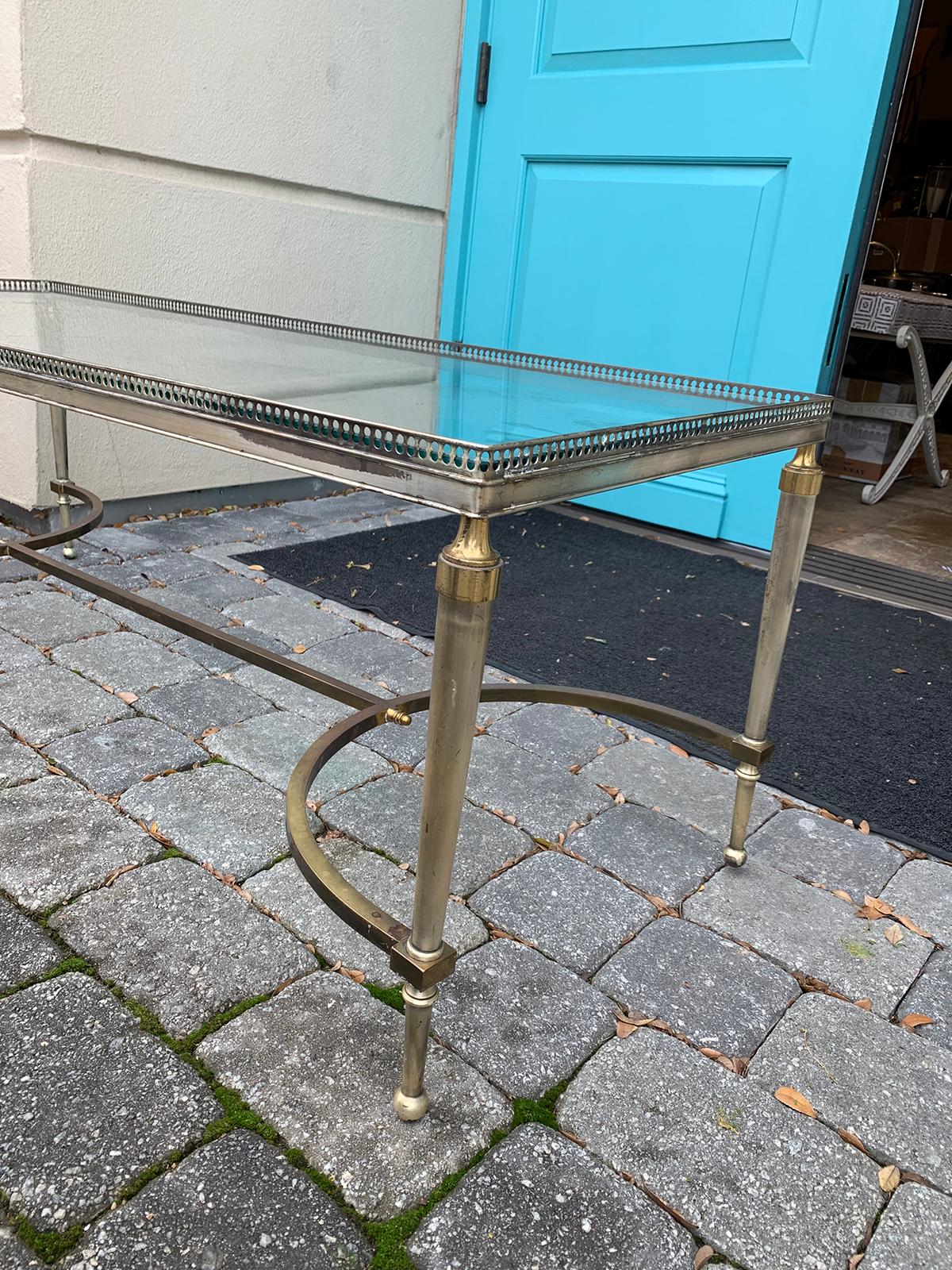 French Brass & Steel Glass Top Table, by Maison Jansen, circa 1950s  5