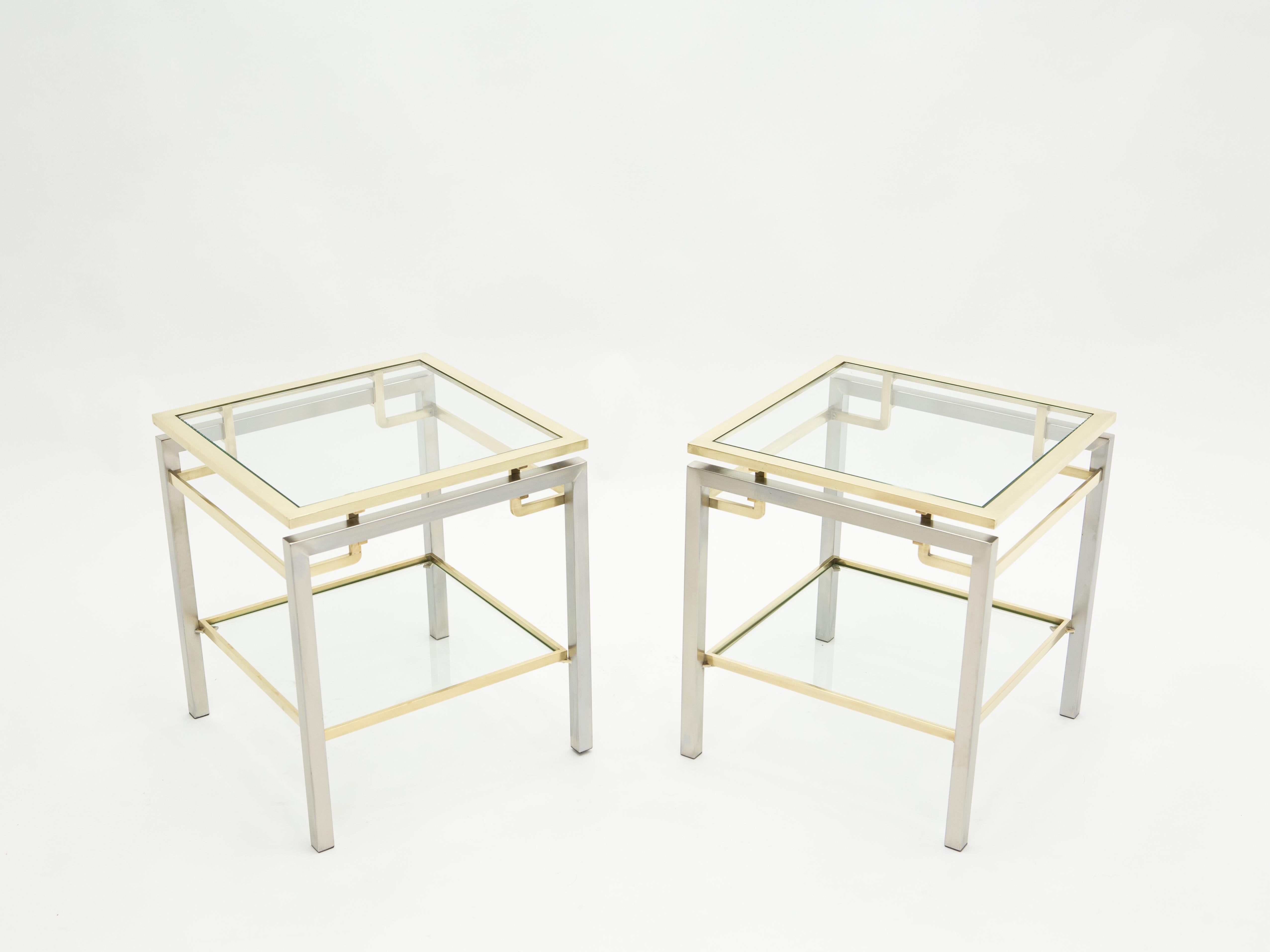 French Brass Steel Two-Tier End Tables Guy Lefevre for Maison Jansen, 1970s 6