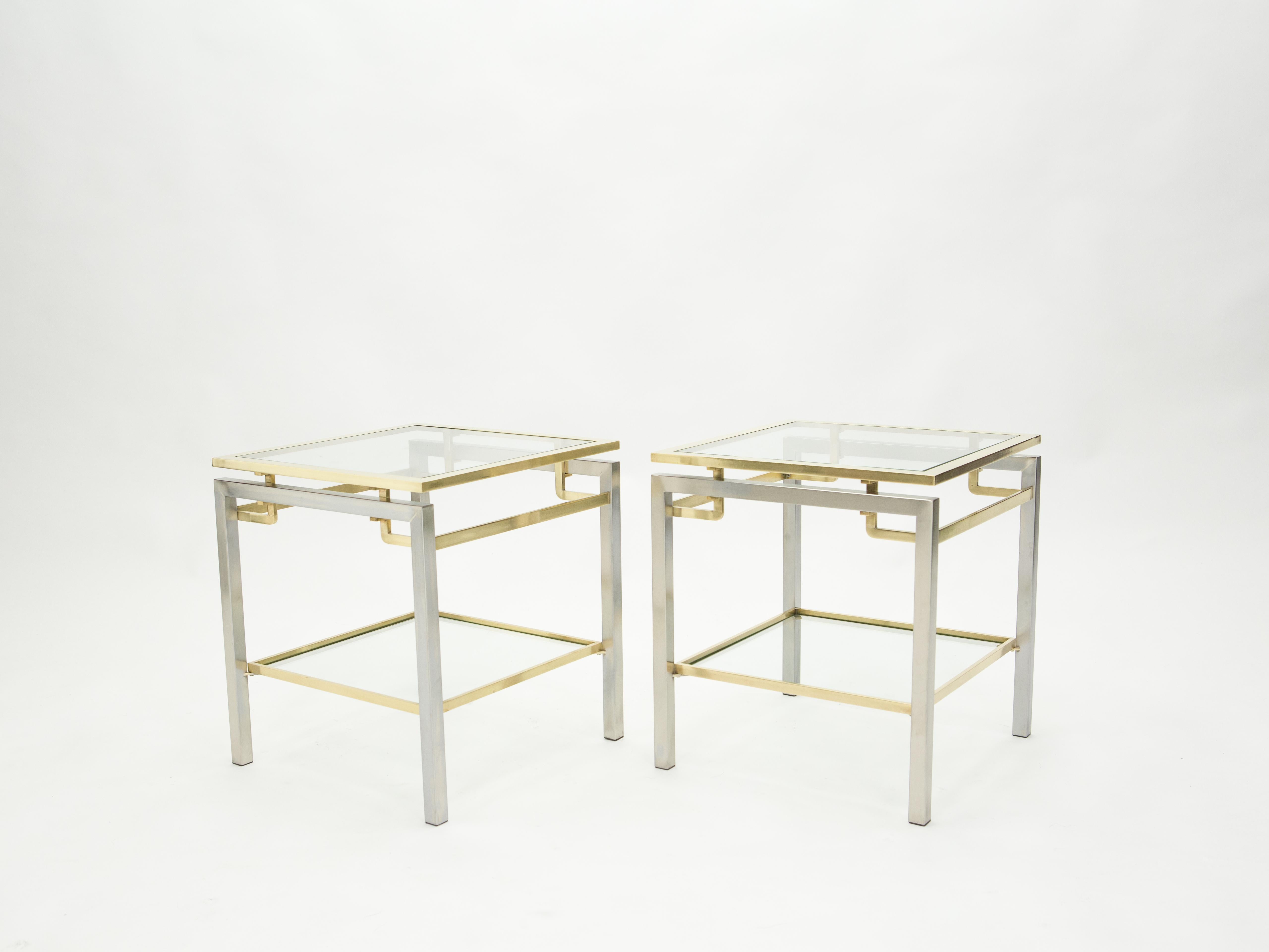 French Brass Steel Two-Tier End Tables Guy Lefevre for Maison Jansen, 1970s 7
