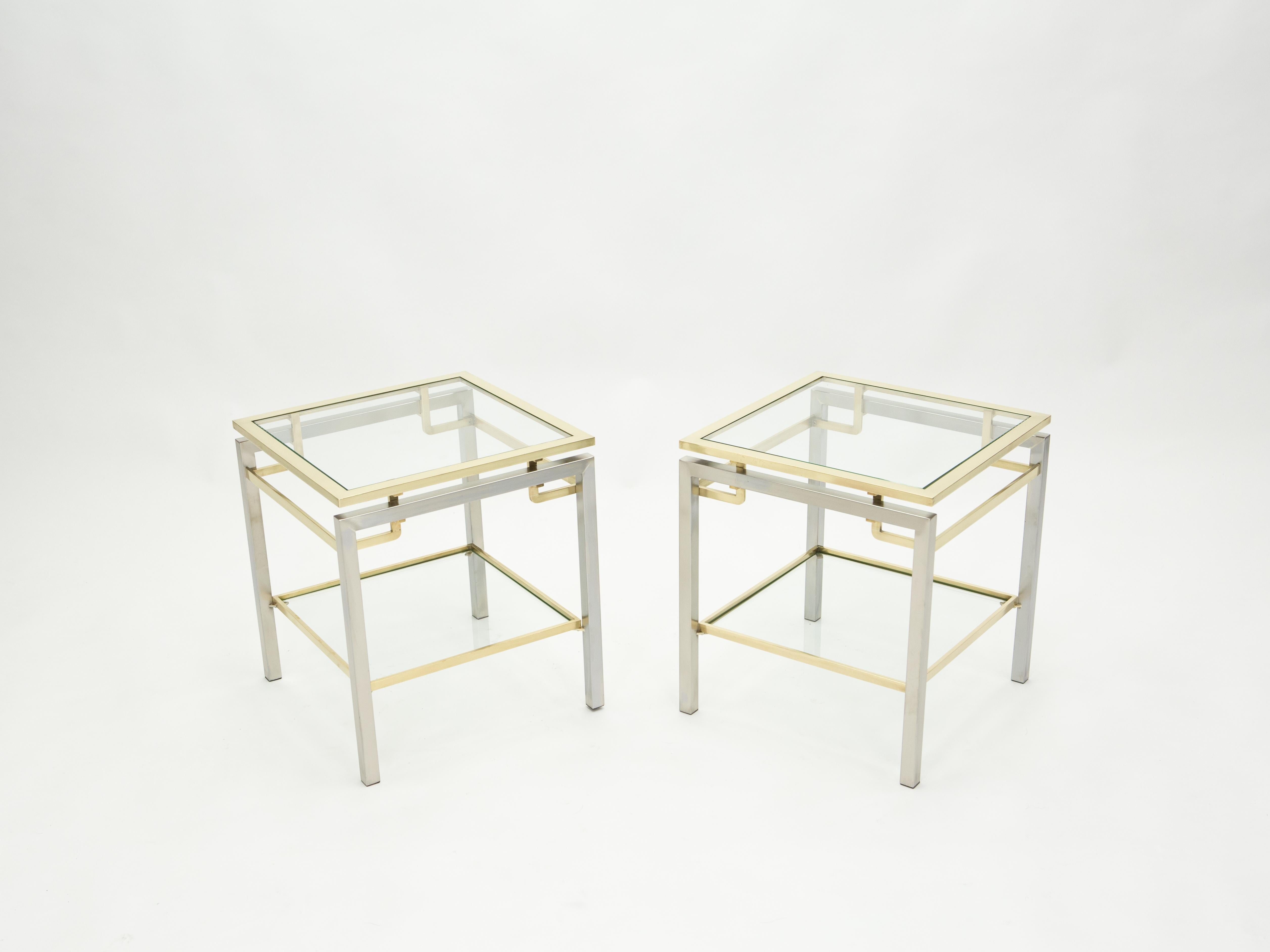 French Brass Steel Two-Tier End Tables Guy Lefevre for Maison Jansen, 1970s 9