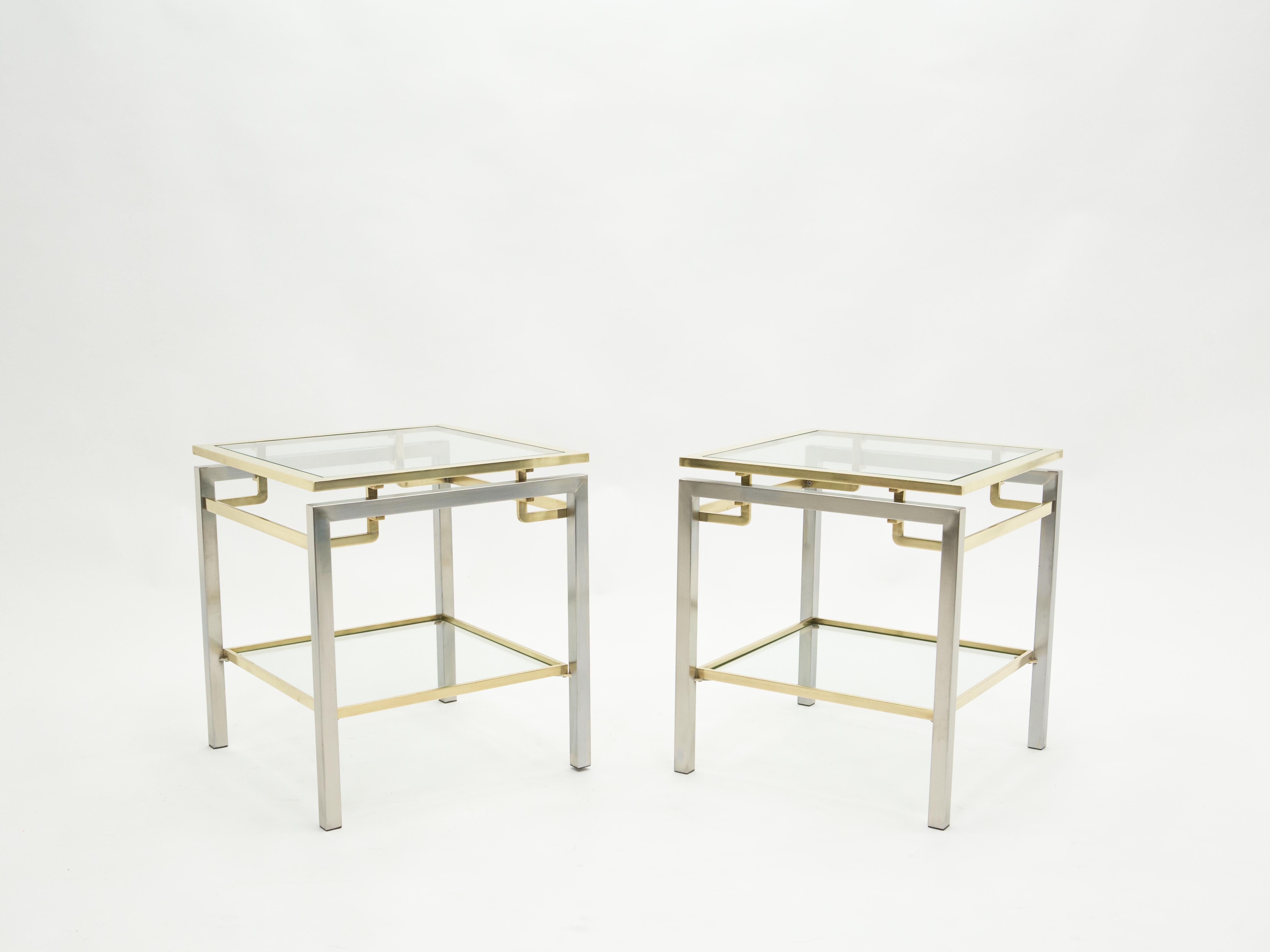 French Brass Steel Two-Tier End Tables Guy Lefevre for Maison Jansen, 1970s 10