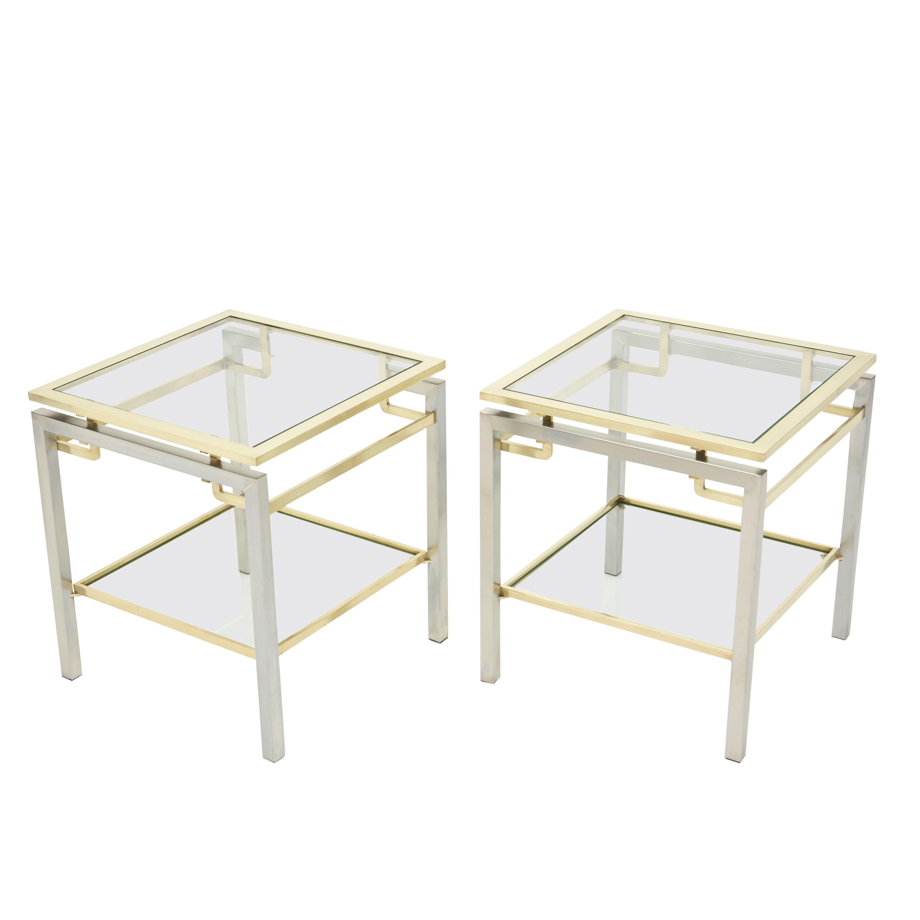 French Brass Steel Two-Tier End Tables Guy Lefevre for Maison Jansen, 1970s In Good Condition In Paris, IDF