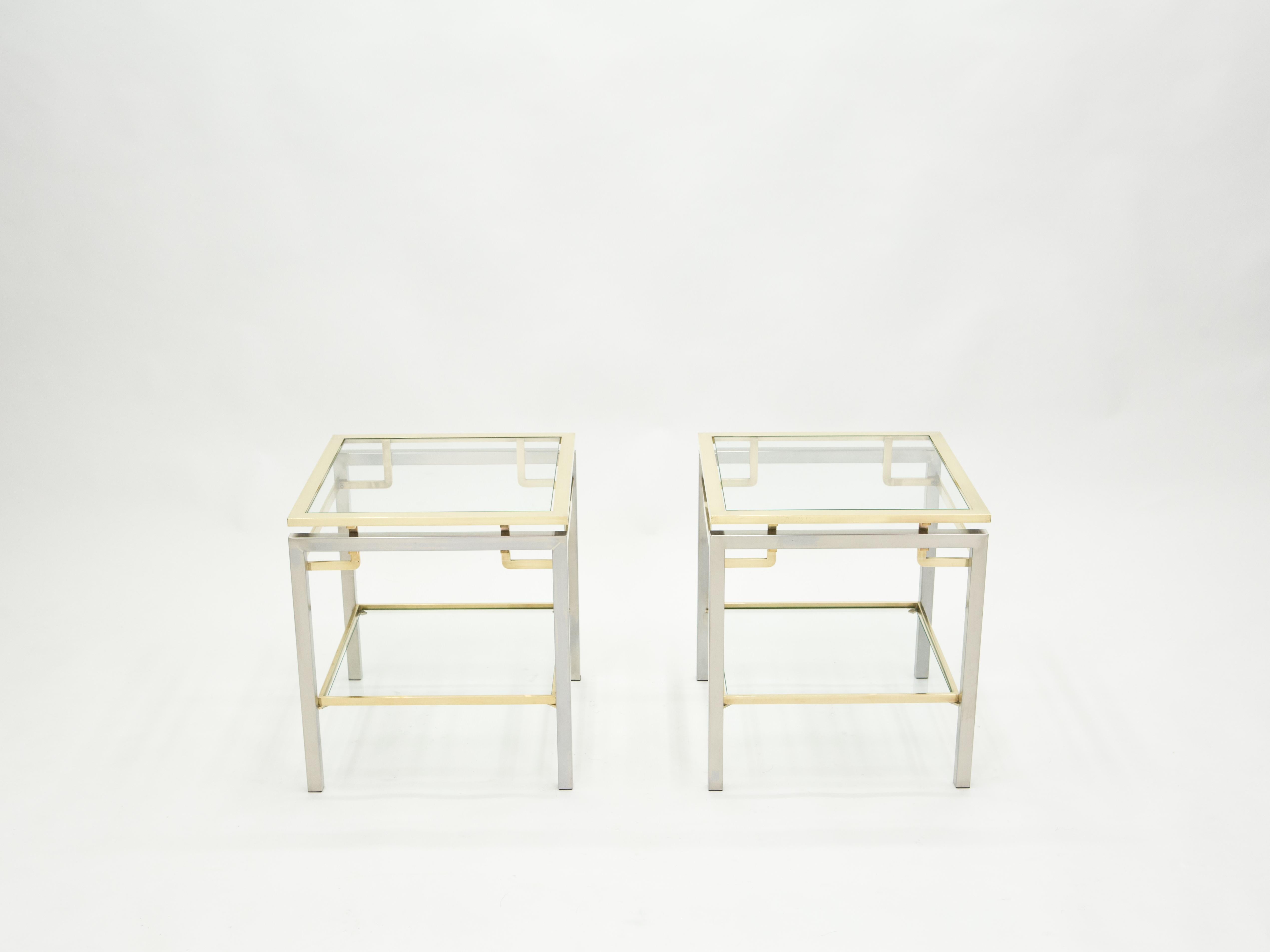 Late 20th Century French Brass Steel Two-Tier End Tables Guy Lefevre for Maison Jansen, 1970s