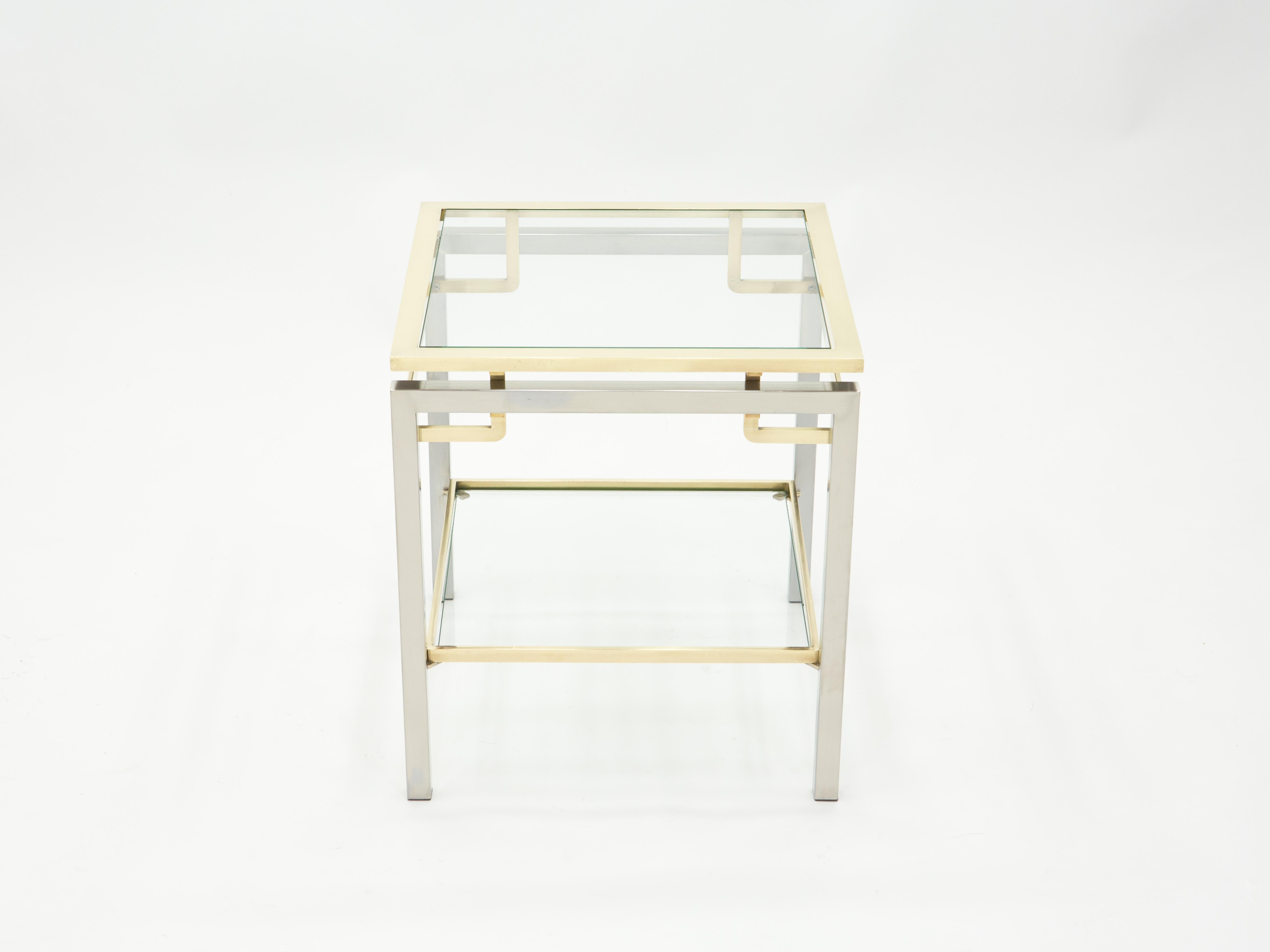 French Brass Steel Two-Tier End Tables Guy Lefevre for Maison Jansen, 1970s 1