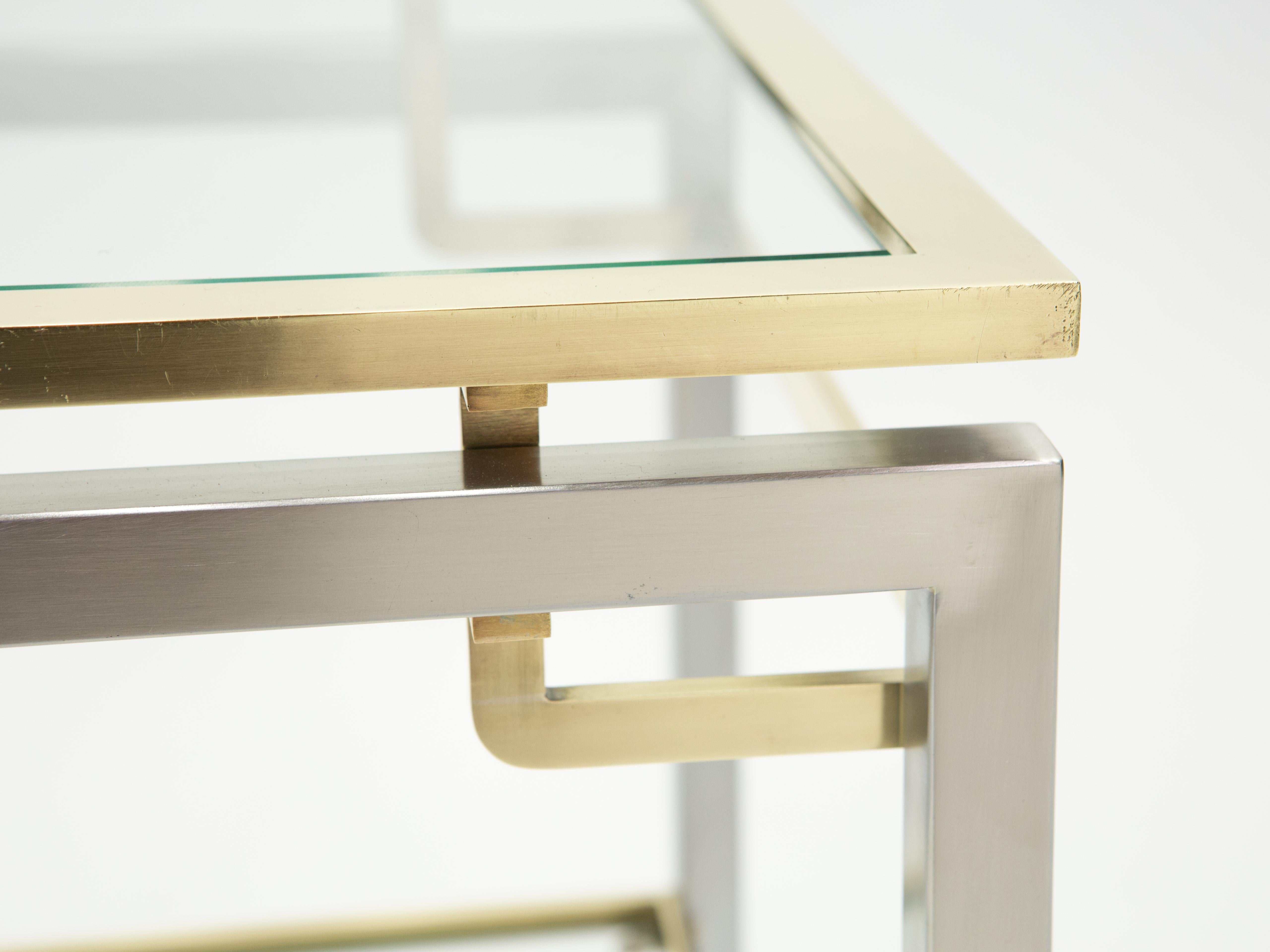 French Brass Steel Two-Tier End Tables Guy Lefevre for Maison Jansen, 1970s 2