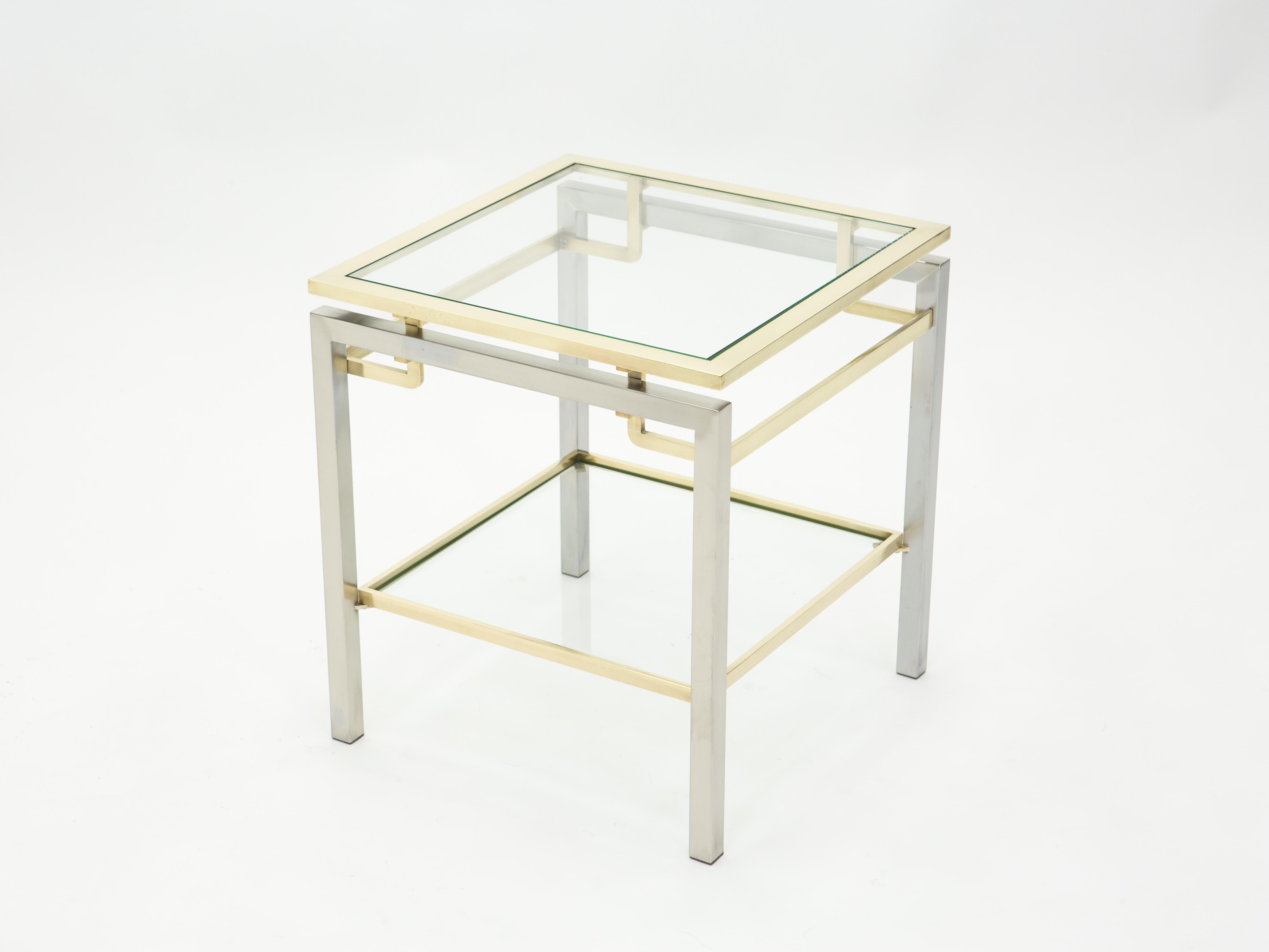 French Brass Steel Two-Tier End Tables Guy Lefevre for Maison Jansen, 1970s 3