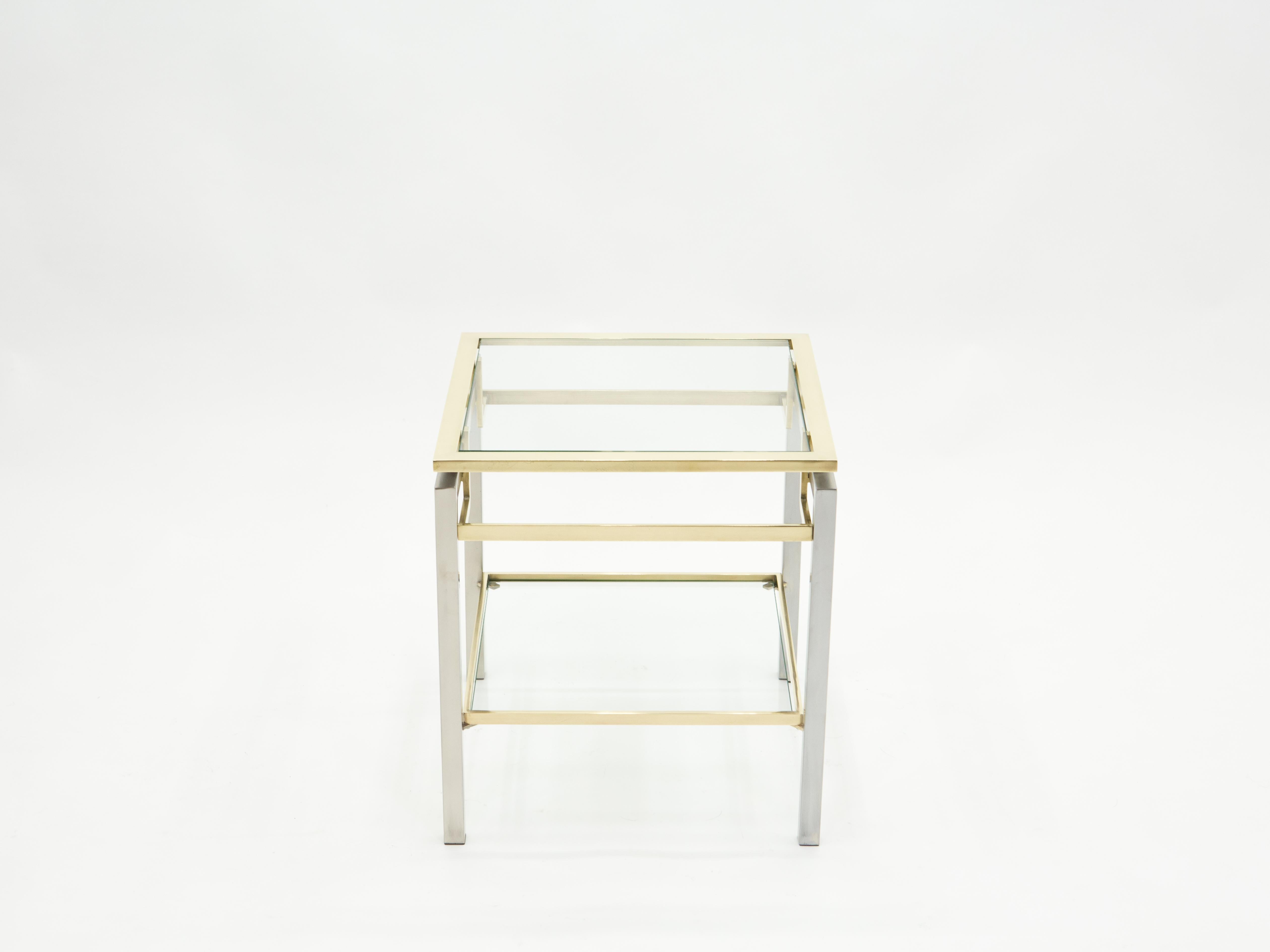 French Brass Steel Two-Tier End Tables Guy Lefevre for Maison Jansen, 1970s 4