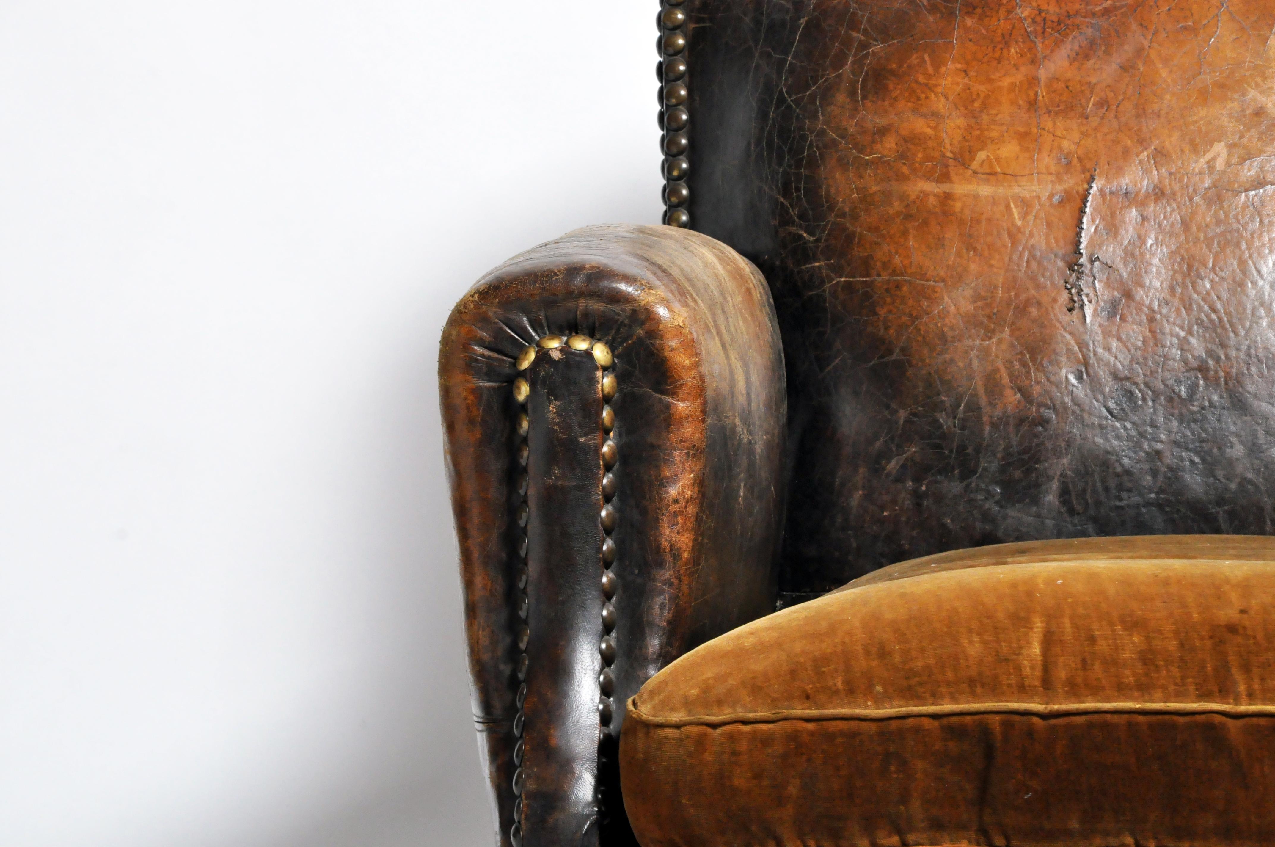 French Brass-Studded Leather Chair 3