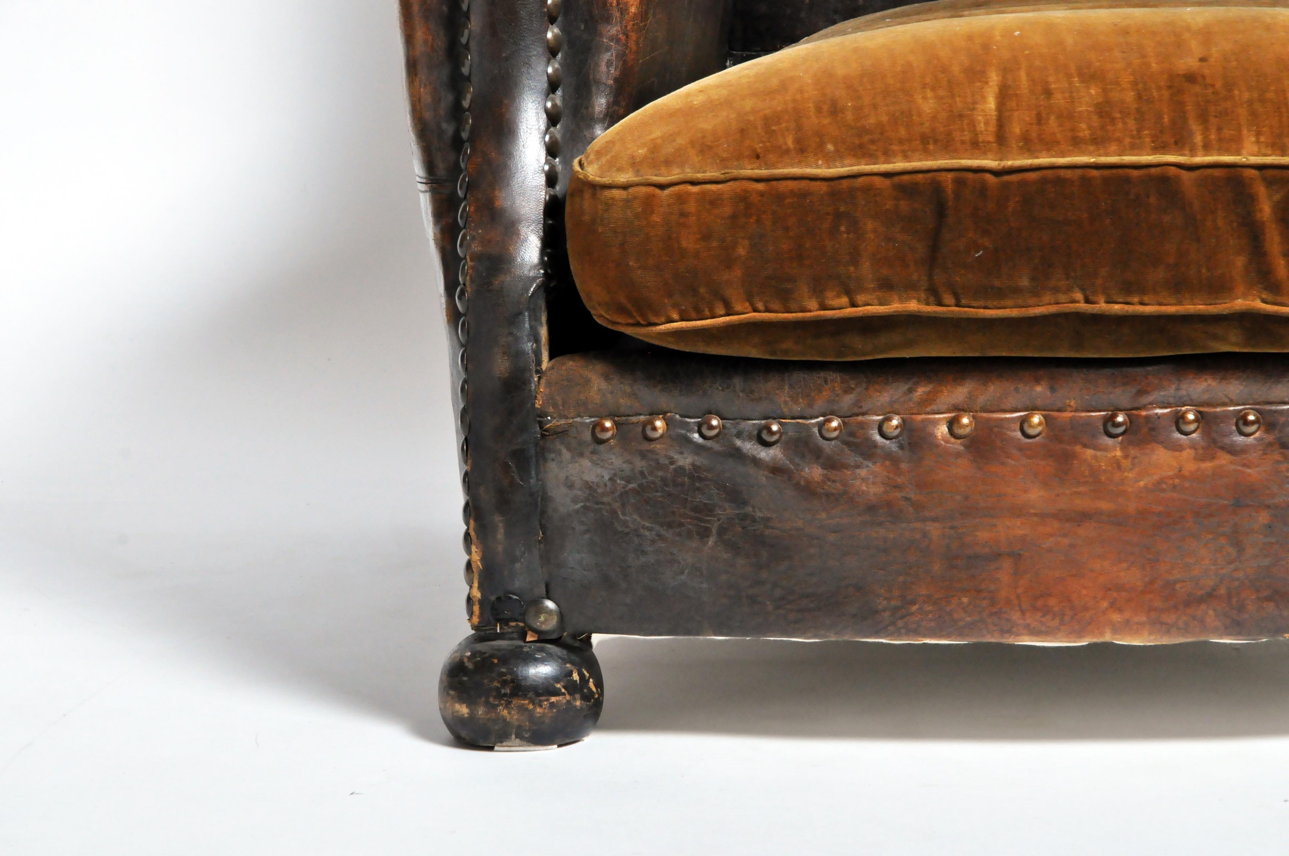 French Brass-Studded Leather Chair 4