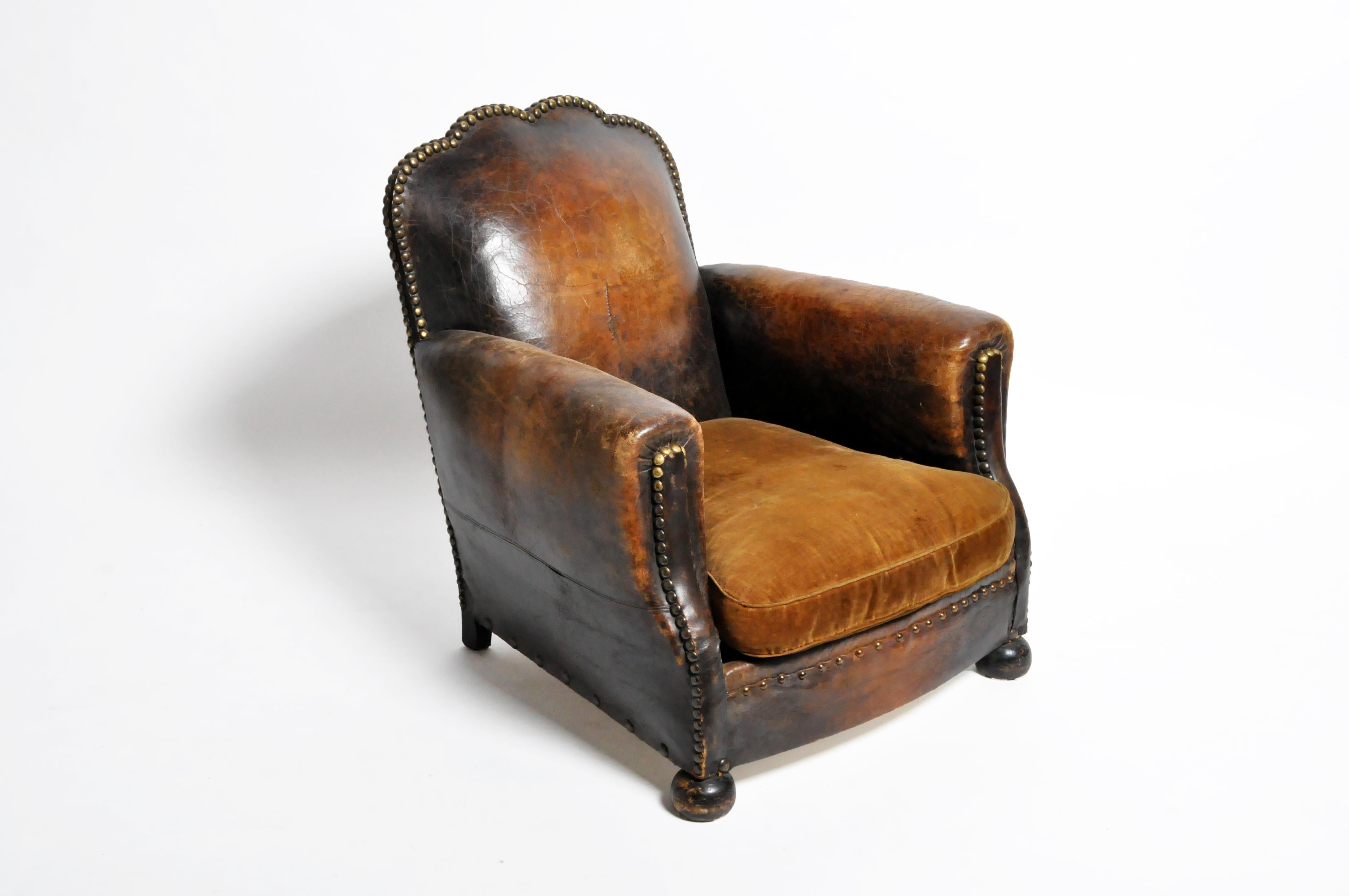 French Brass-Studded Leather Chair 8