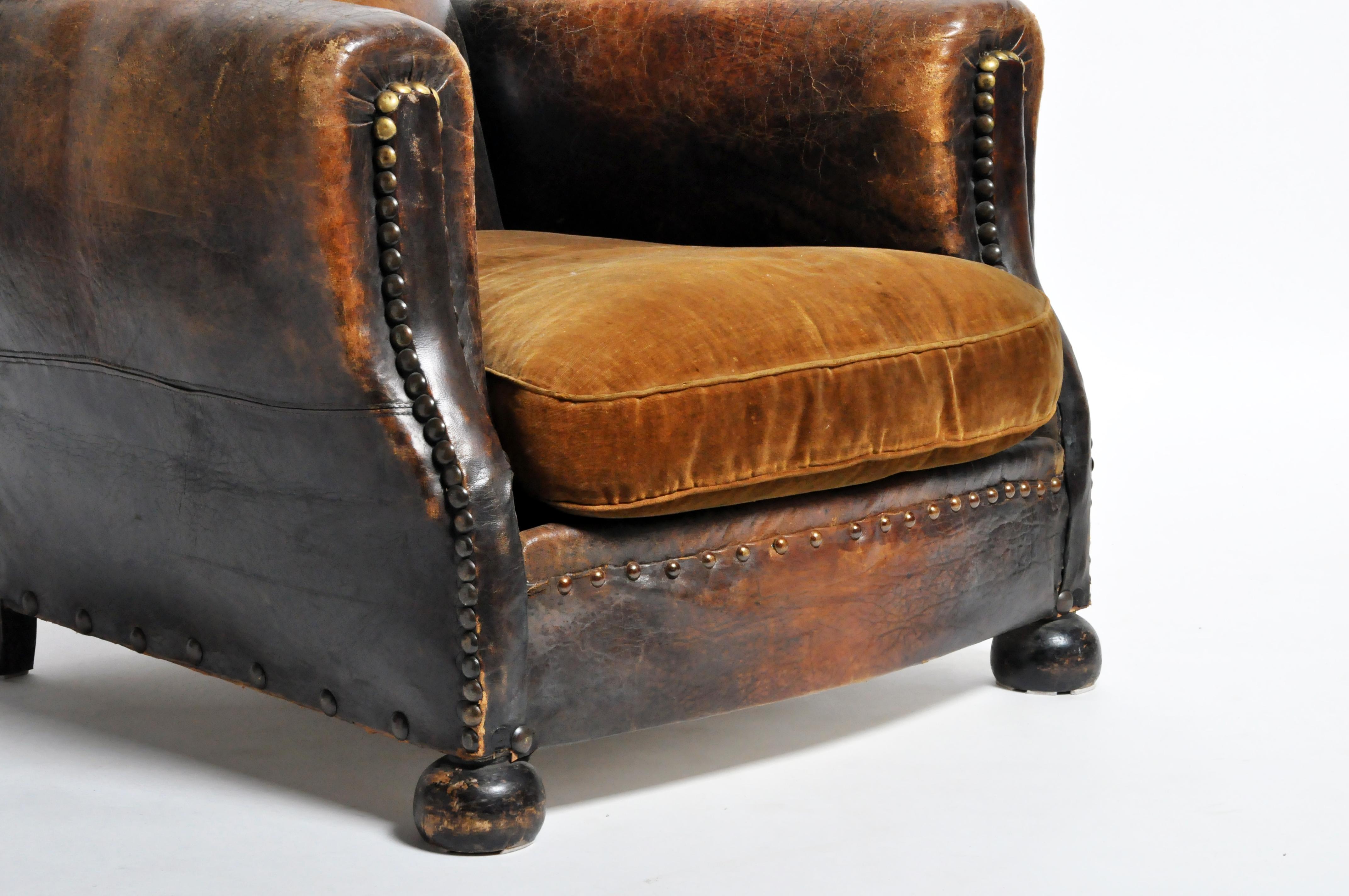 French Brass-Studded Leather Chair 9
